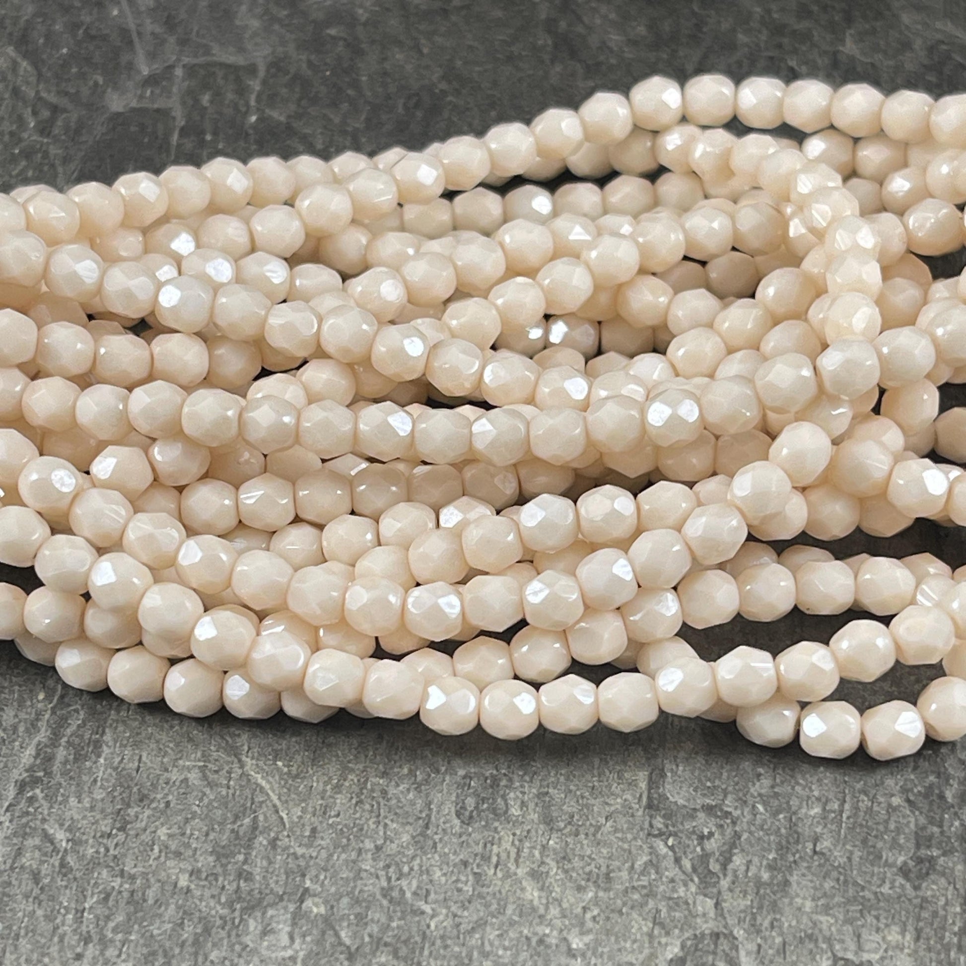 Czech Glass Beads - 4mm Beige Faceted Glass Beads (FP4/N-089) * Qty. 50
