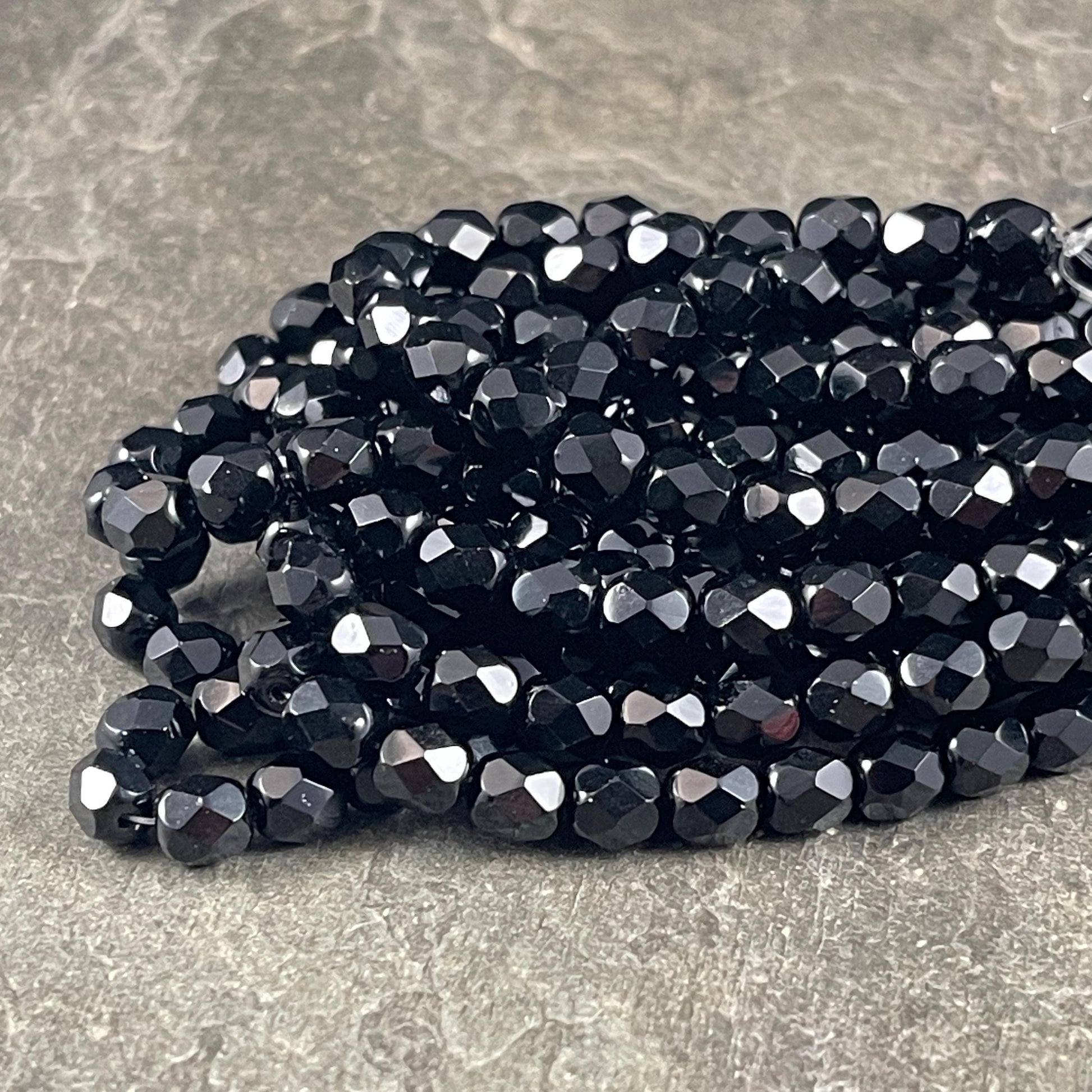 Czech Glass Beads - 6mm Jet Black Faceted Round Beads (FP6/N-110) * Qty. 25