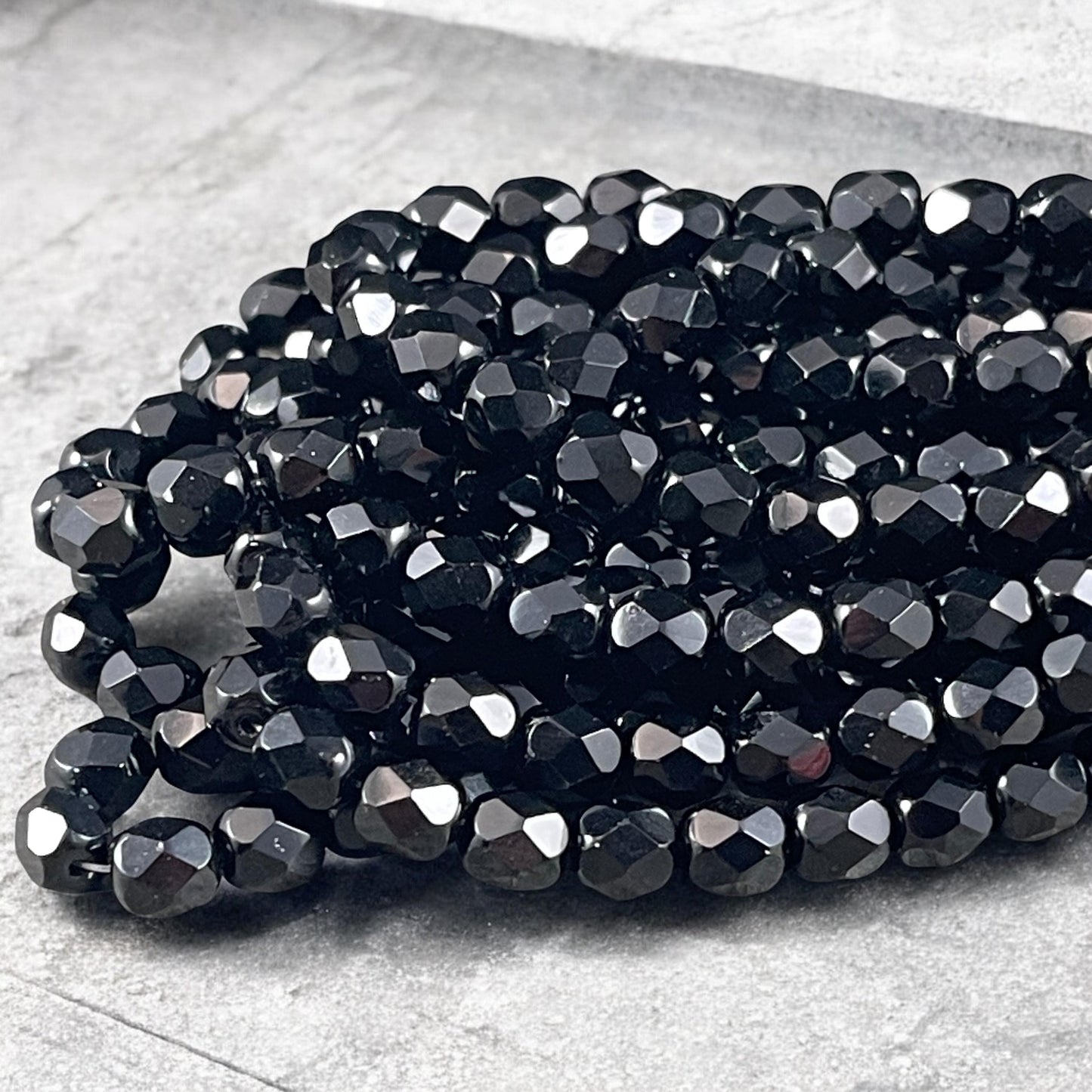 Czech Glass Beads - 6mm Jet Black Faceted Round Beads (FP6/N-110) * Qty. 25