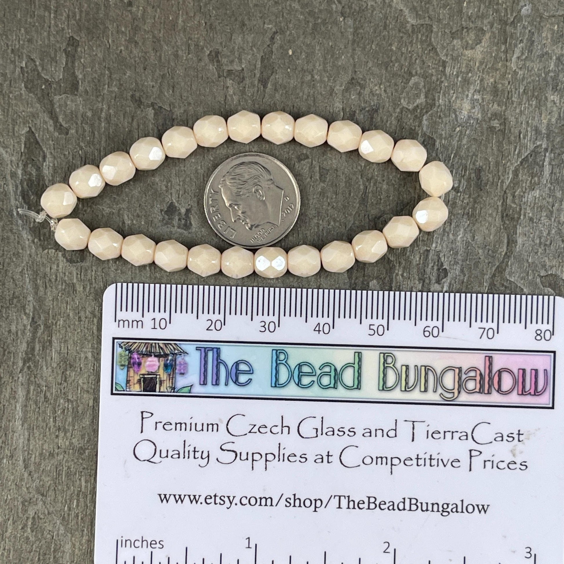 Czech Glass Beads - 6mm Faceted Round Opaque Beige Luster (FP6/N-006) * Qty. 25