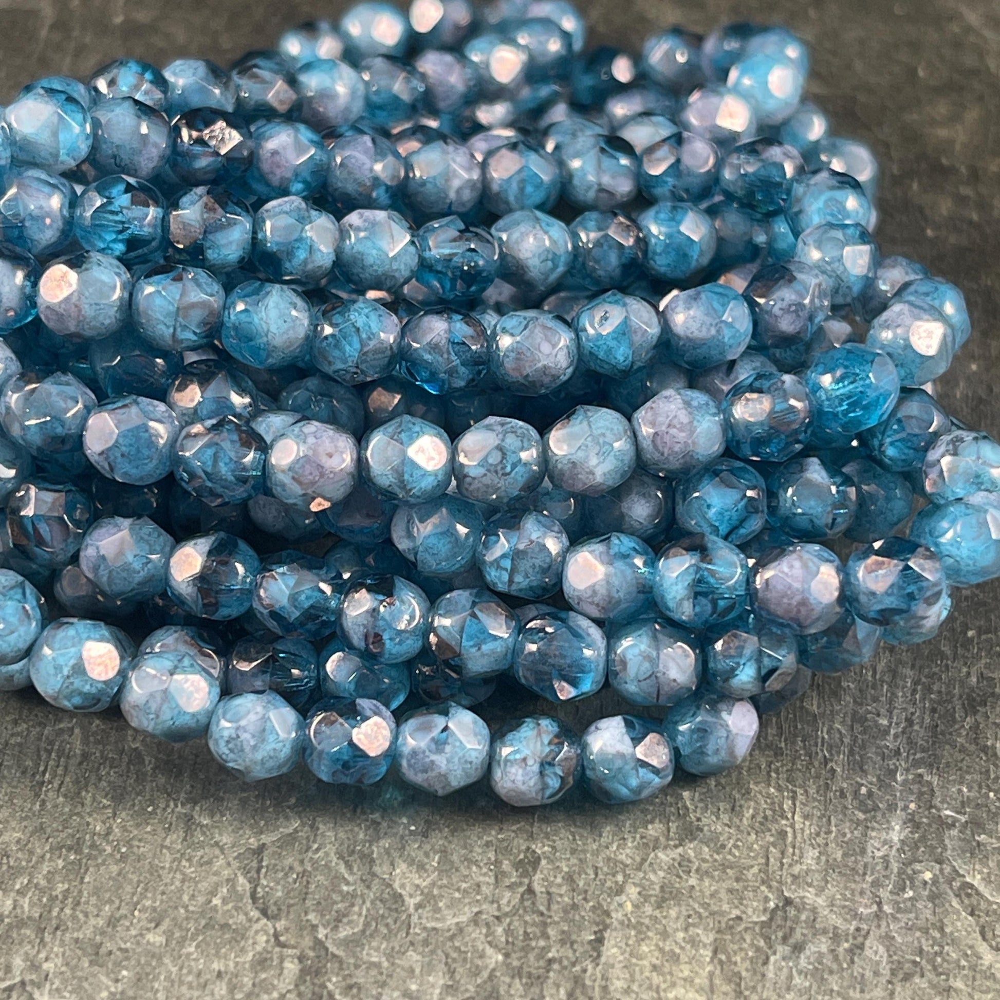 Czech Glass Beads - 6mm Pacific Blue Faceted Round Glass Beads (FP6/N-019) * Qty. 25