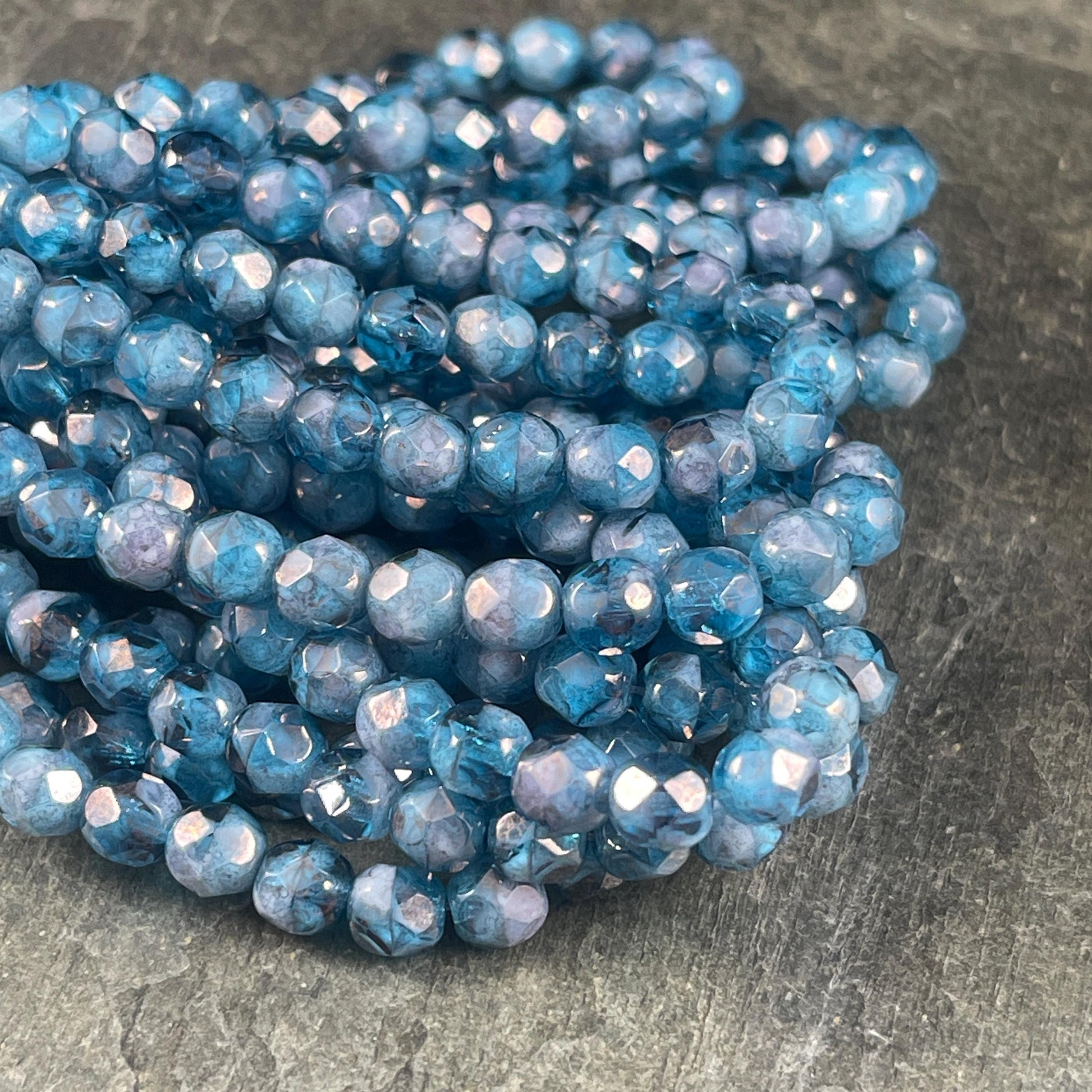 Czech Glass Beads - 6mm Pacific Blue Faceted Round Glass Beads (FP6/N-019) * Qty. 25