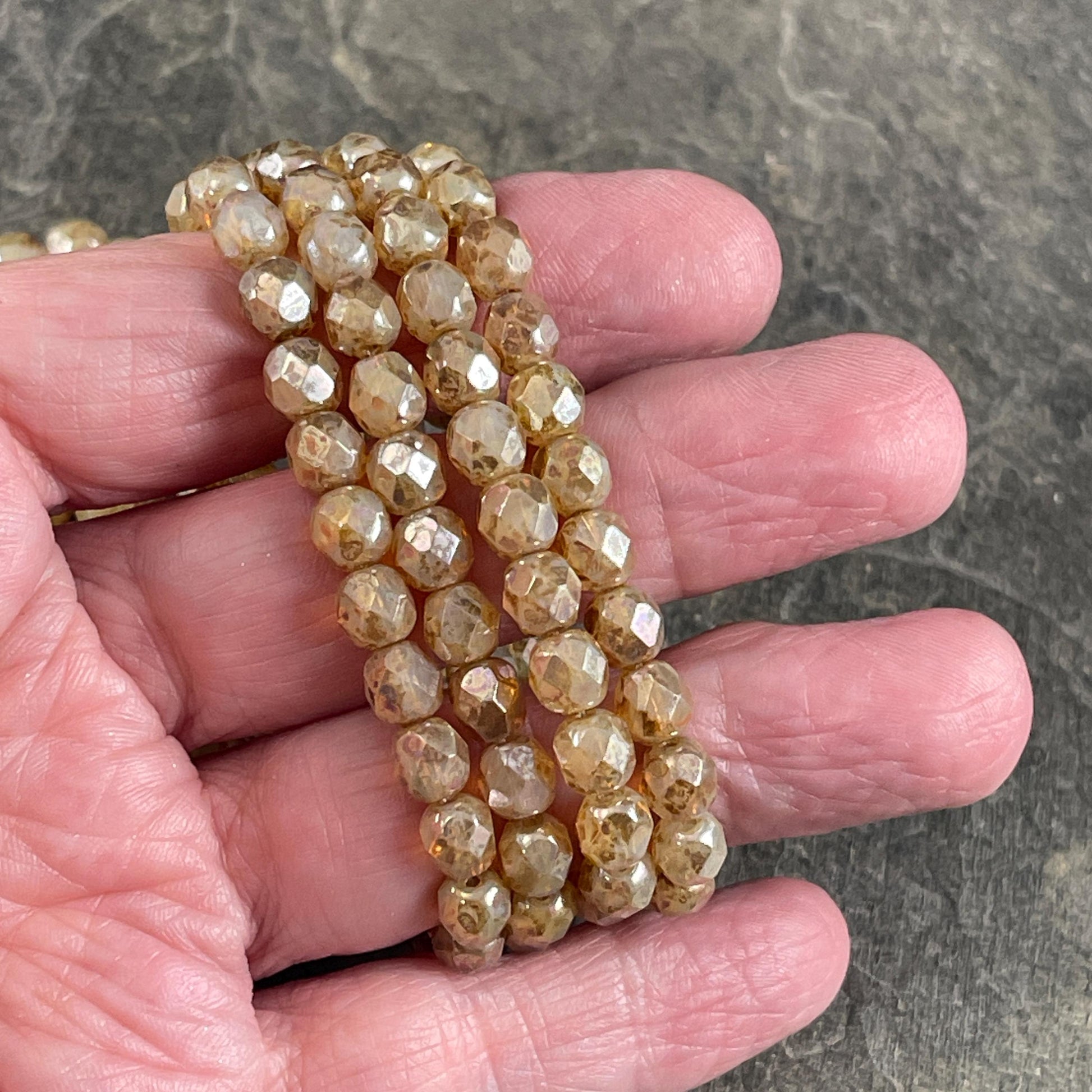 Czech Glass Beads - 6mm Champagne Gold Faceted Round Glass Beads (FP6/N-156) * Qty. 25