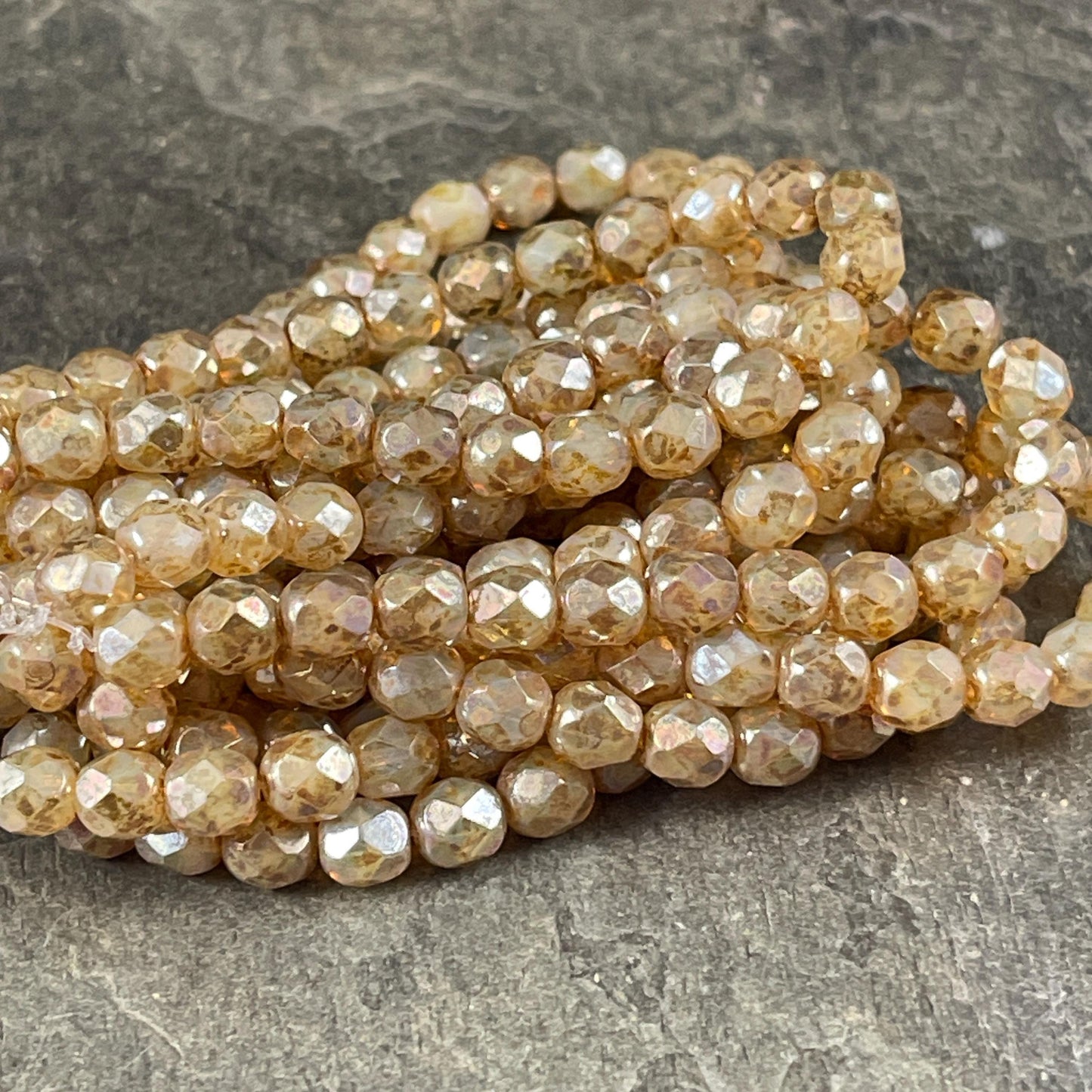 Czech Glass Beads - 6mm Champagne Gold Faceted Round Glass Beads (FP6/N-156) * Qty. 25