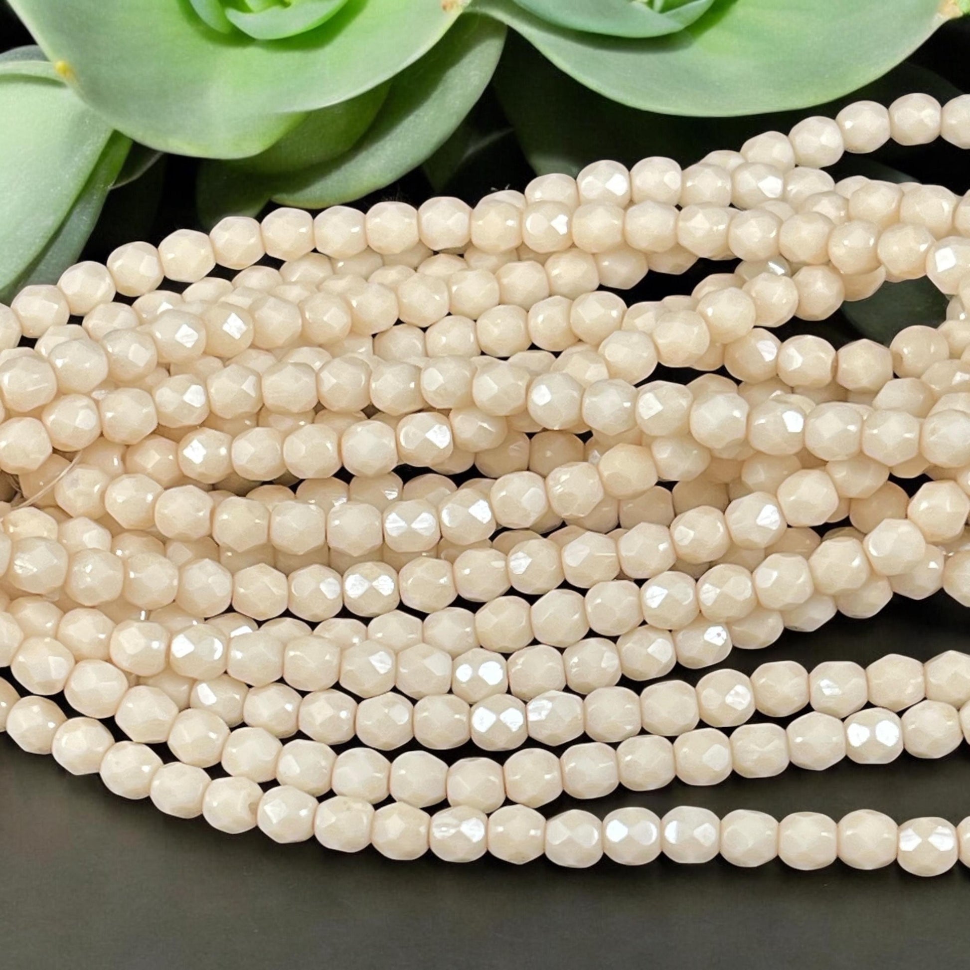 Czech Glass Beads - 4mm Beige Faceted Glass Beads (FP4/N-089) * Qty. 50