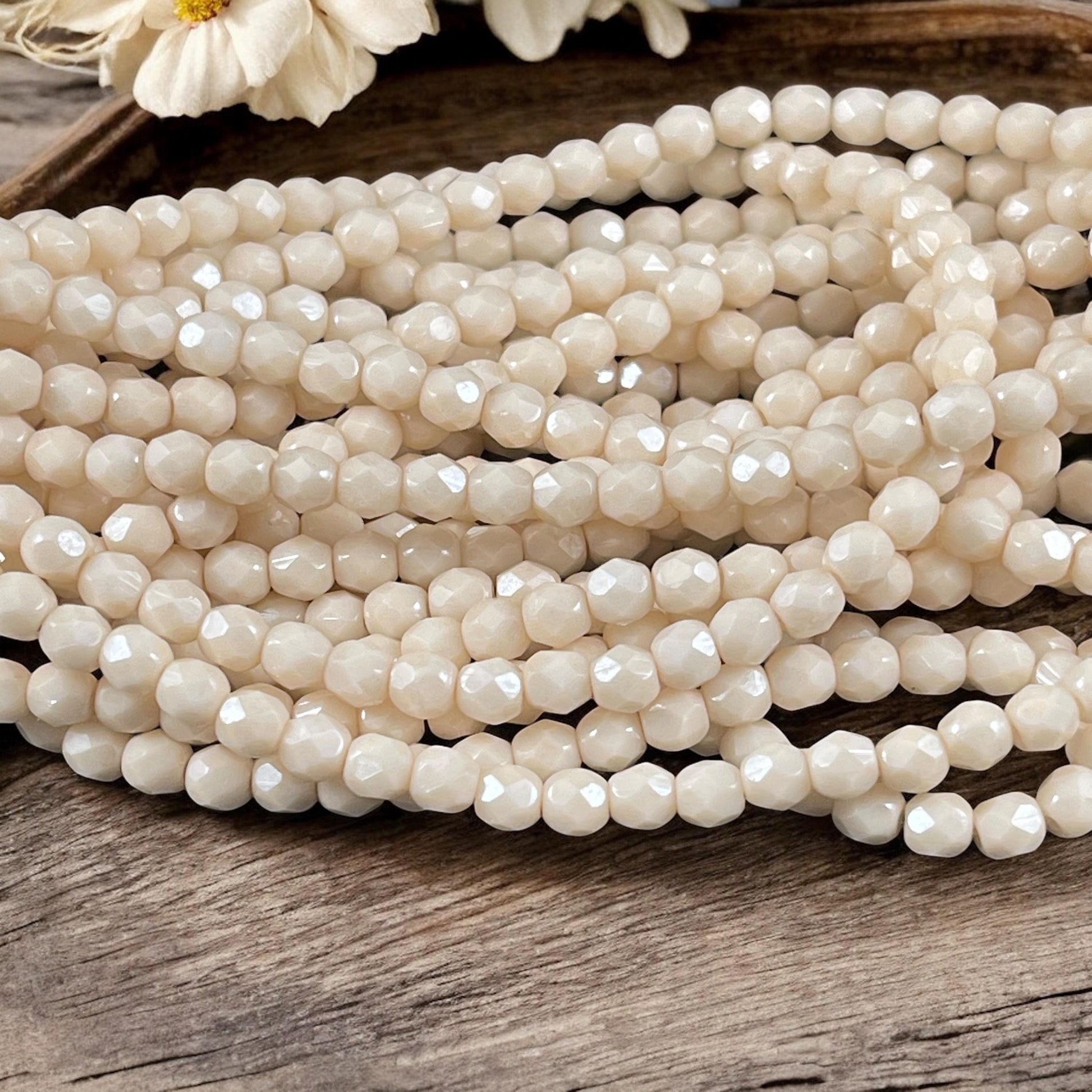 Czech Glass Beads - 4mm Beige Faceted Glass Beads (FP4/N-089) * Qty. 50