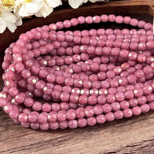 Czech Glass Beads - 4mm Opaque Pink Faceted Glass Beads (FP4/N-070) * Qty. 50