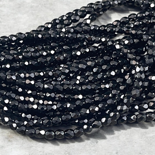 Czech Glass Beads - 4mm Black Faceted Glass Beads (FP4/N-045) * Qty. 50