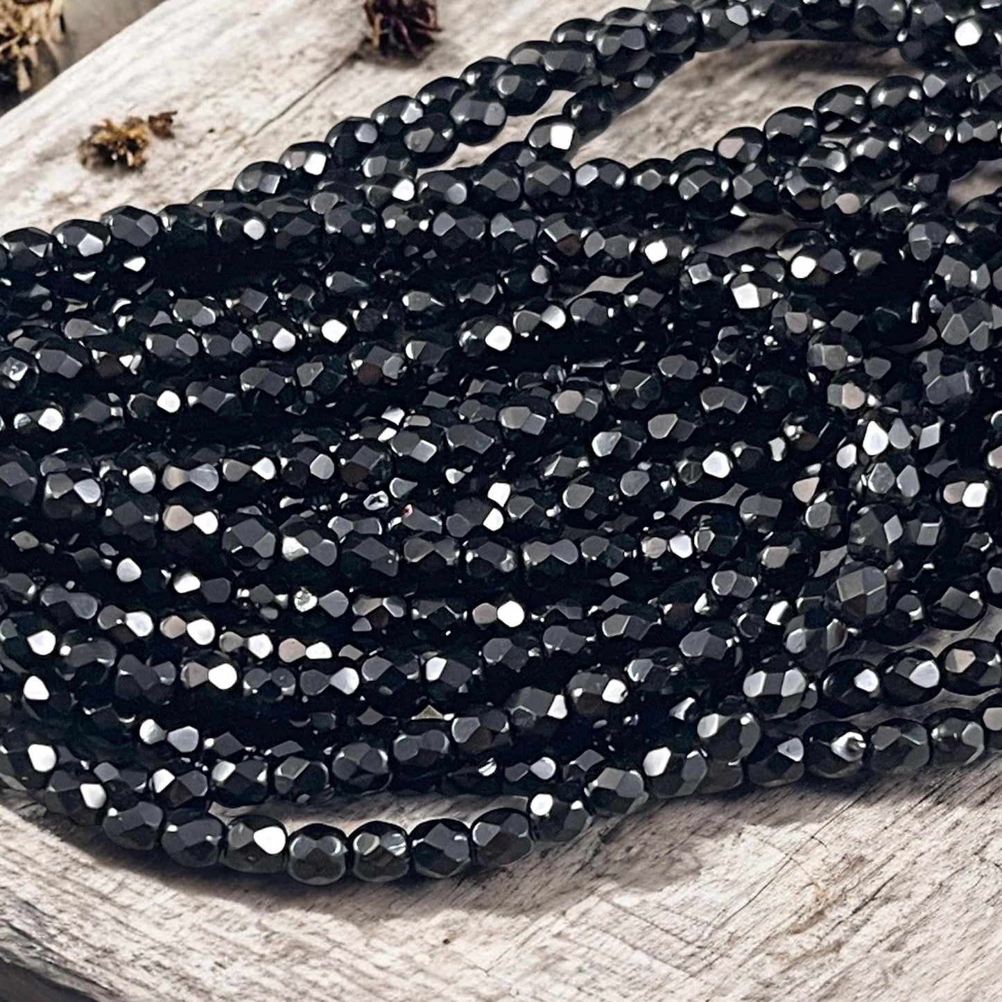 Czech Glass Beads - 4mm Black Faceted Glass Beads (FP4/N-045) * Qty. 50