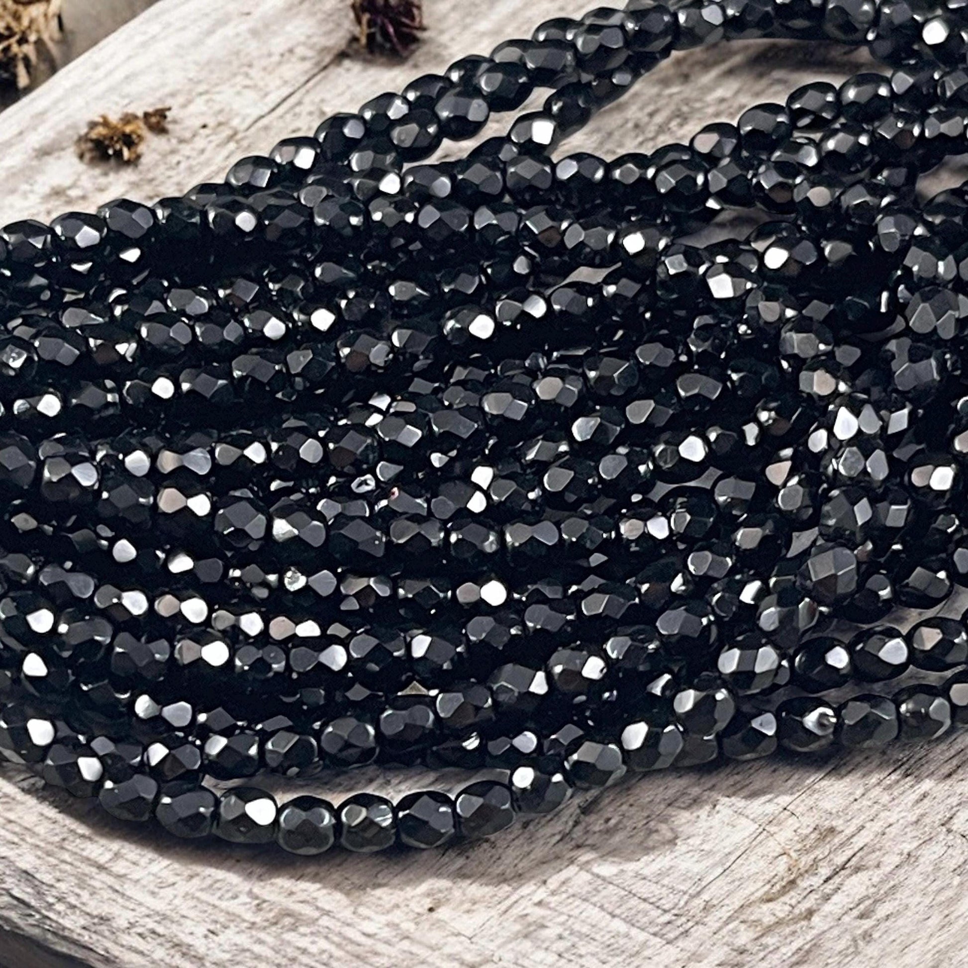 Czech Glass Beads - 4mm Black Faceted Glass Beads (FP4/N-045) * Qty. 50