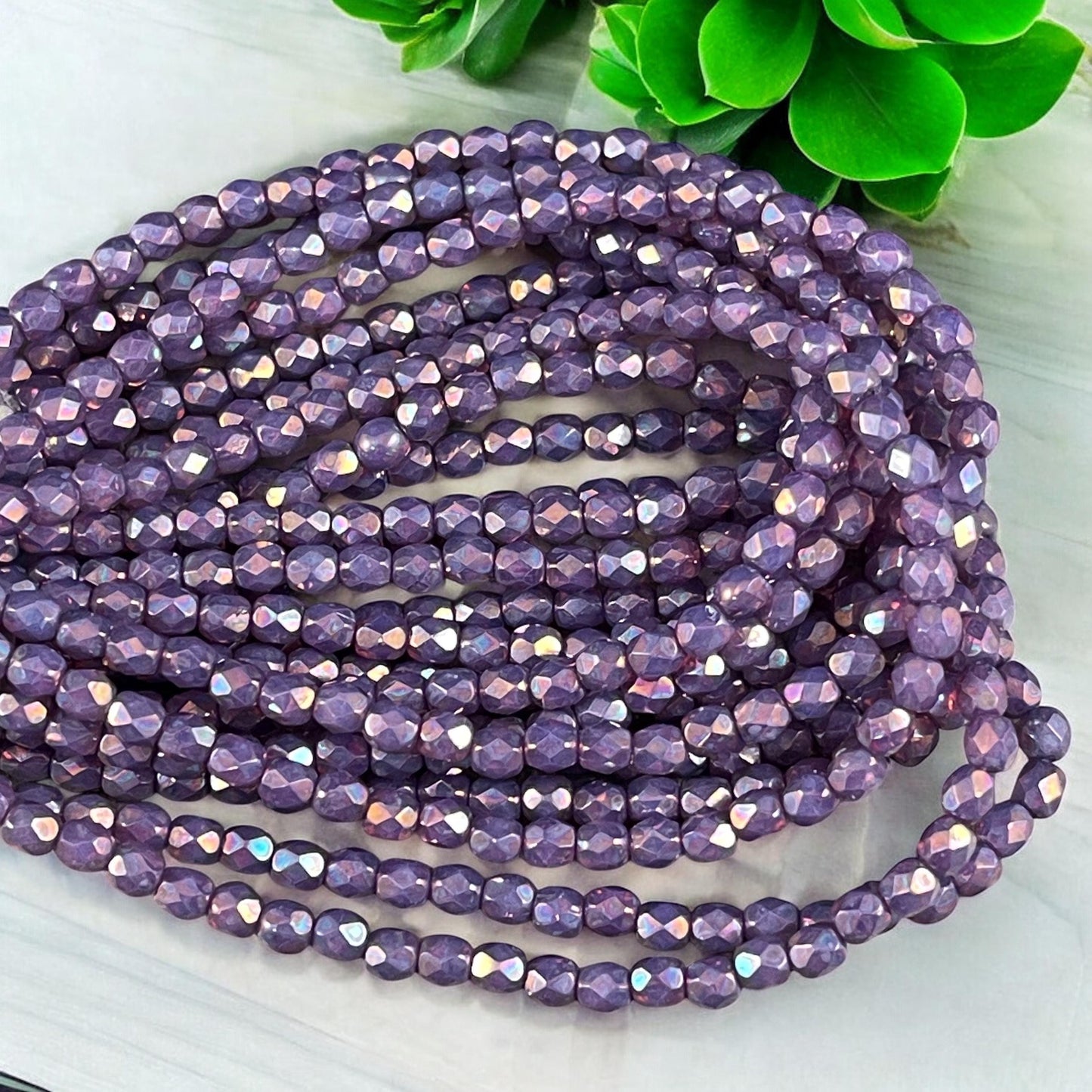 Czech Glass Beads - 4mm Purple with Mother of Pearl Faceted Glass Beads (FP4/N-153) * Qty. 50