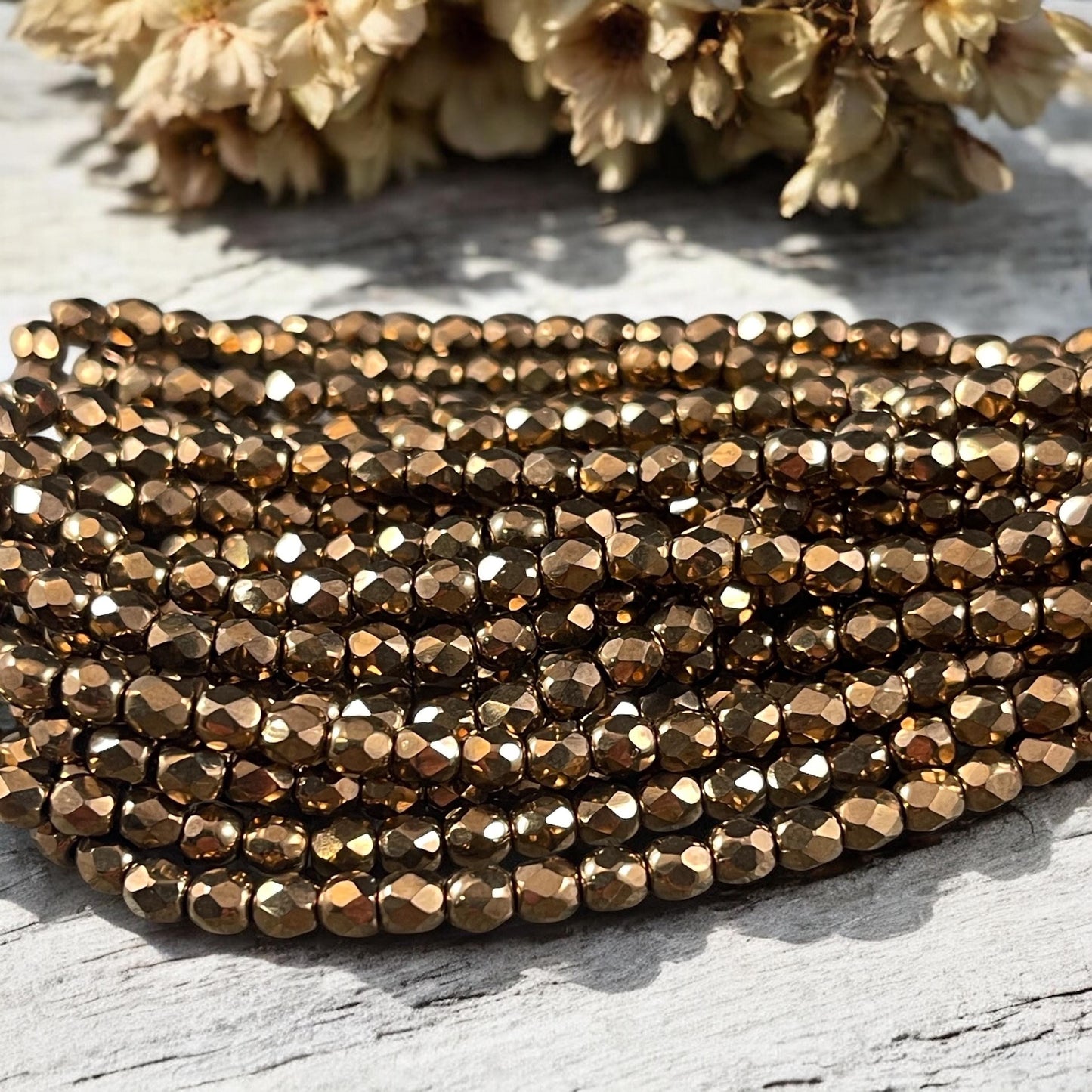 Czech Glass Beads - 4mm Metallic Bronze Faceted Glass Beads (FP4/N-114) * Qty. 50