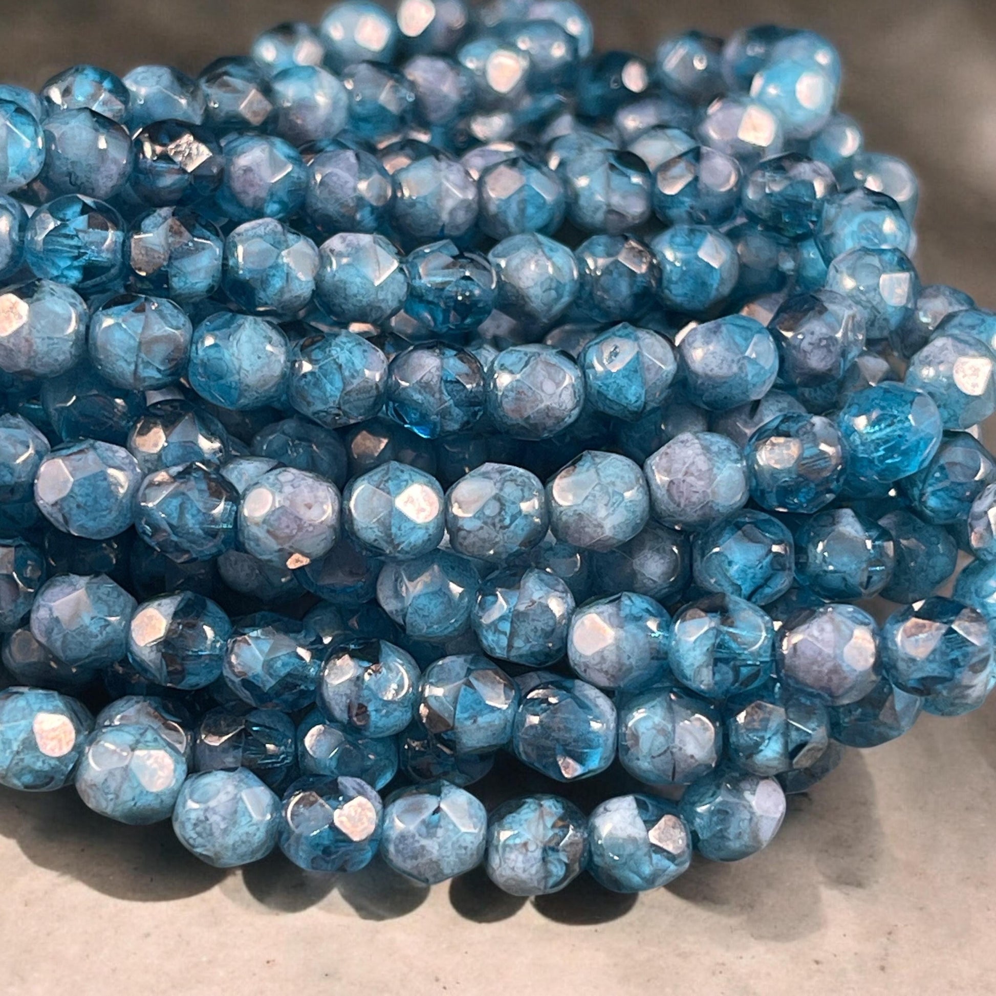 Czech Glass Beads - 6mm Pacific Blue Faceted Round Glass Beads (FP6/N-019) * Qty. 25