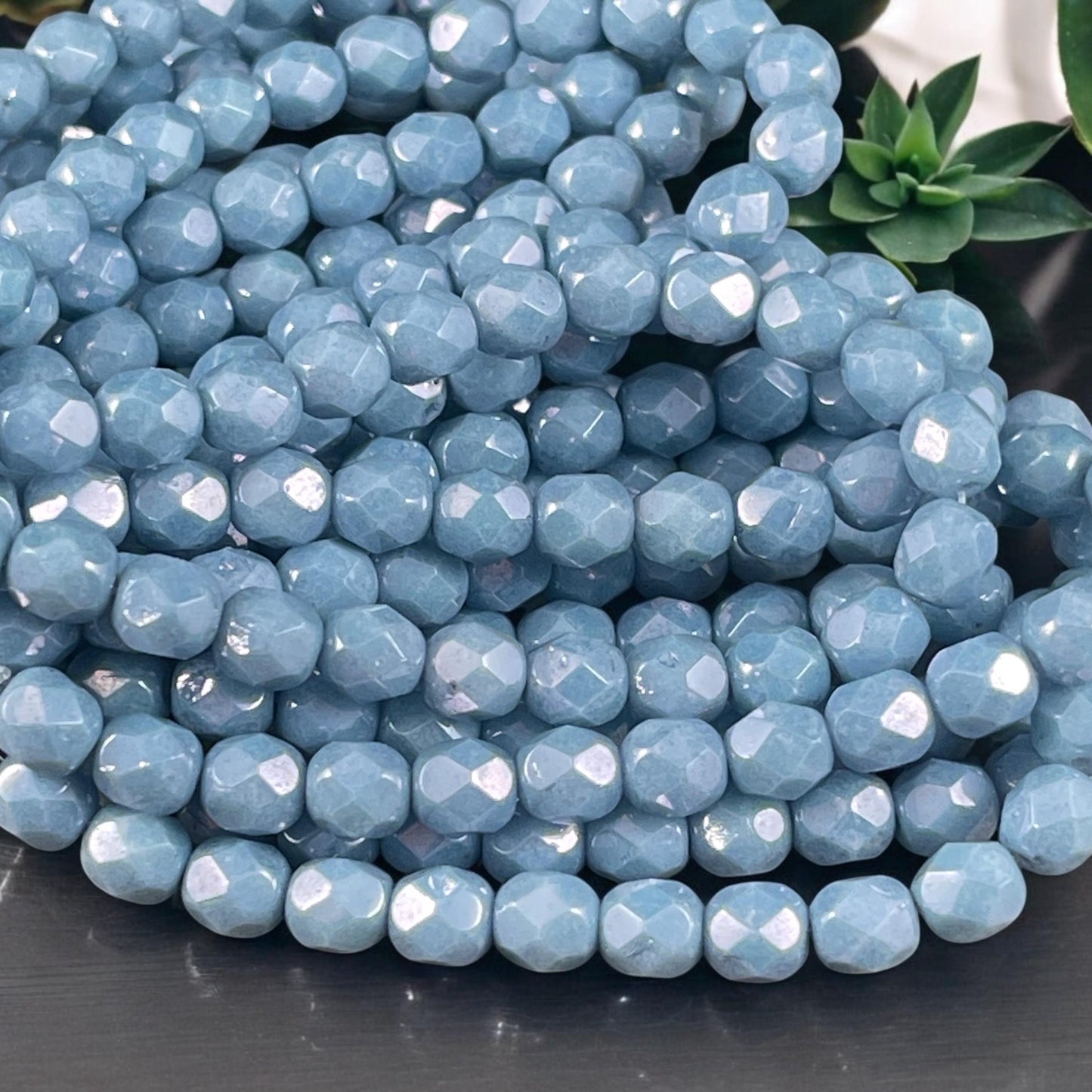 Czech Glass Beads - 6mm Slate Blue Faceted Round Glass Beads (FP6/N-048) * Qty. 25