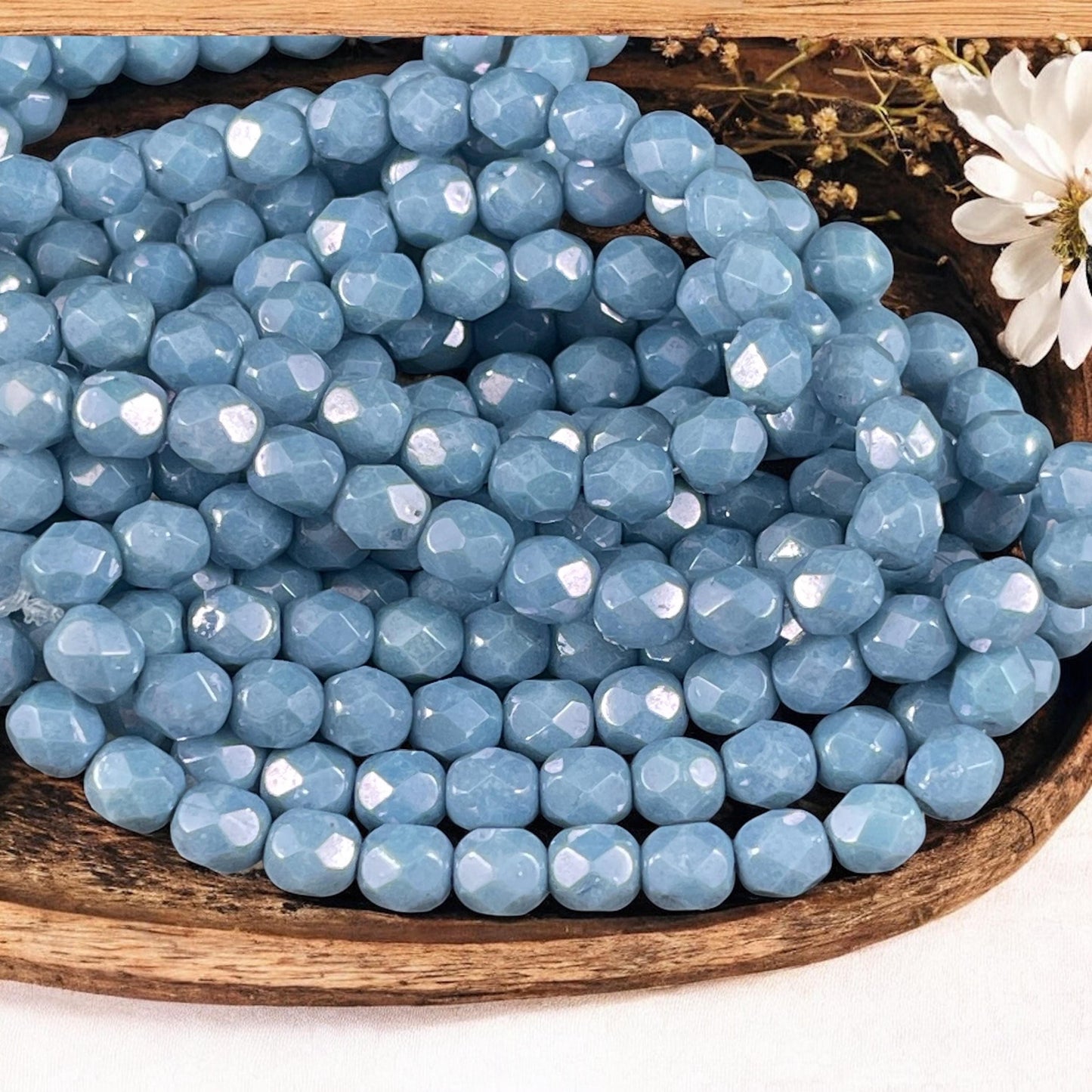 Czech Glass Beads - 6mm Slate Blue Faceted Round Glass Beads (FP6/N-048) * Qty. 25