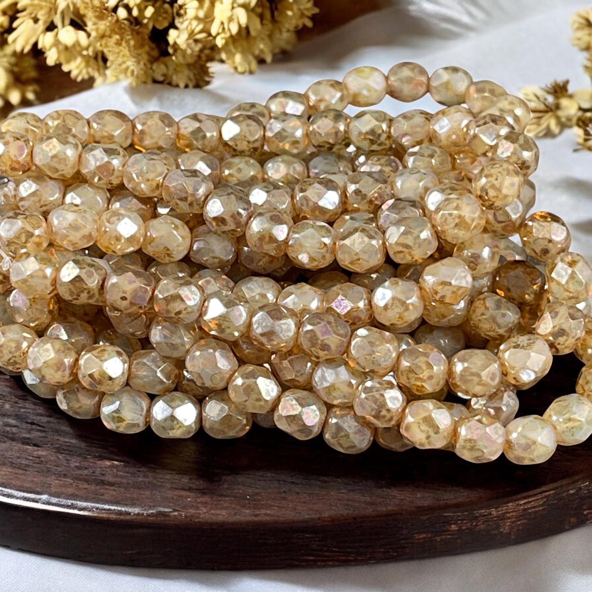 Czech Glass Beads - 6mm Champagne Gold Faceted Round Glass Beads (FP6/N-156) * Qty. 25