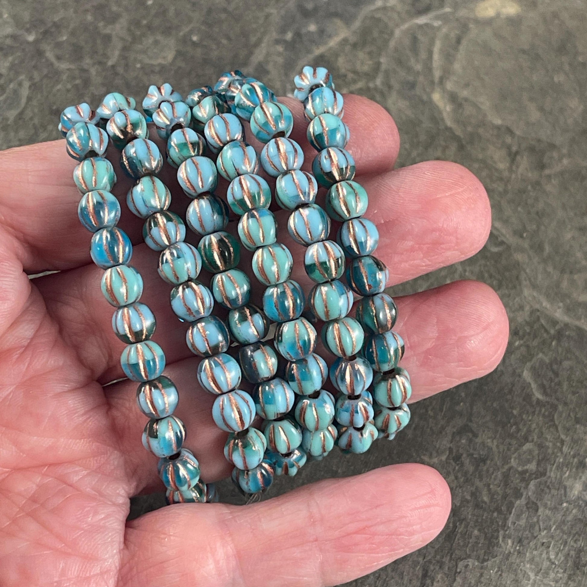 Czech Glass Beads - 6mm Blue Large Hole Melon Beads (BH6/N-066) * Qty. 25