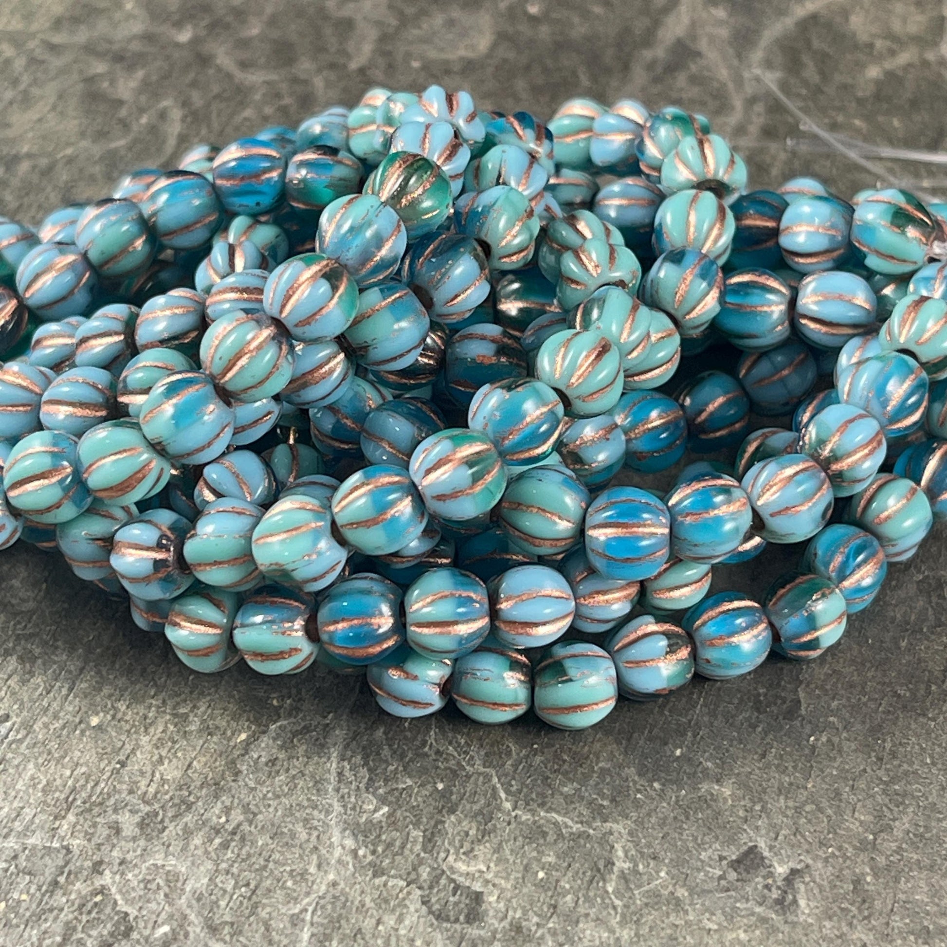 Czech Glass Beads - 6mm Blue Large Hole Melon Beads (BH6/N-066) * Qty. 25