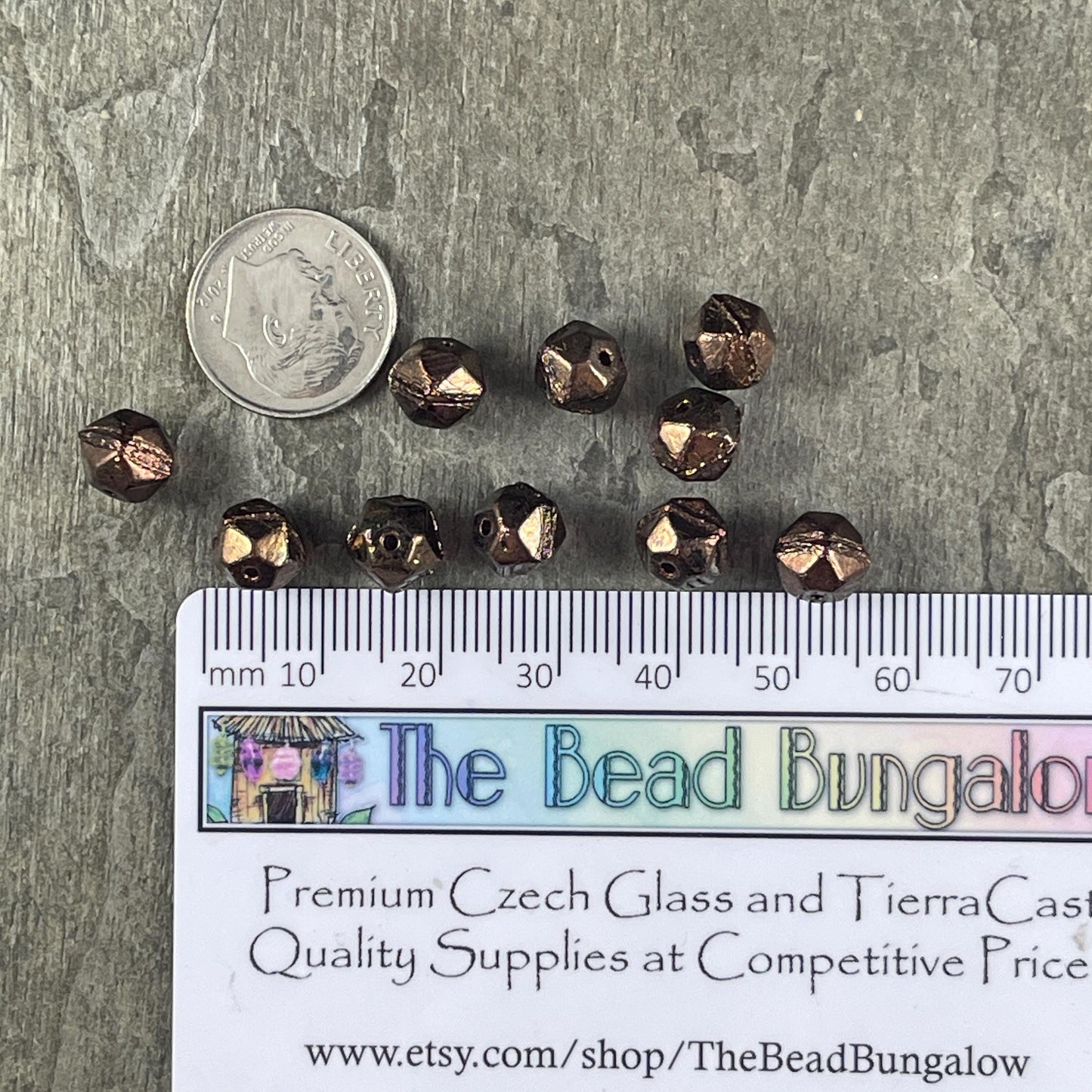 Czech Glass Beads - 8mm English Cut, Brown Metallic Faceted Cube Beads, Purple with Bronze Metallic (EC/N-0661) * Qty. 20