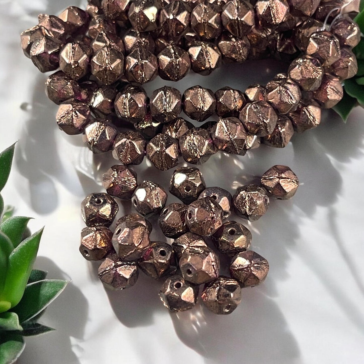 Czech Glass Beads - 8mm English Cut, Brown Metallic Faceted Cube Beads, Purple with Bronze Metallic (EC/N-0661) * Qty. 20