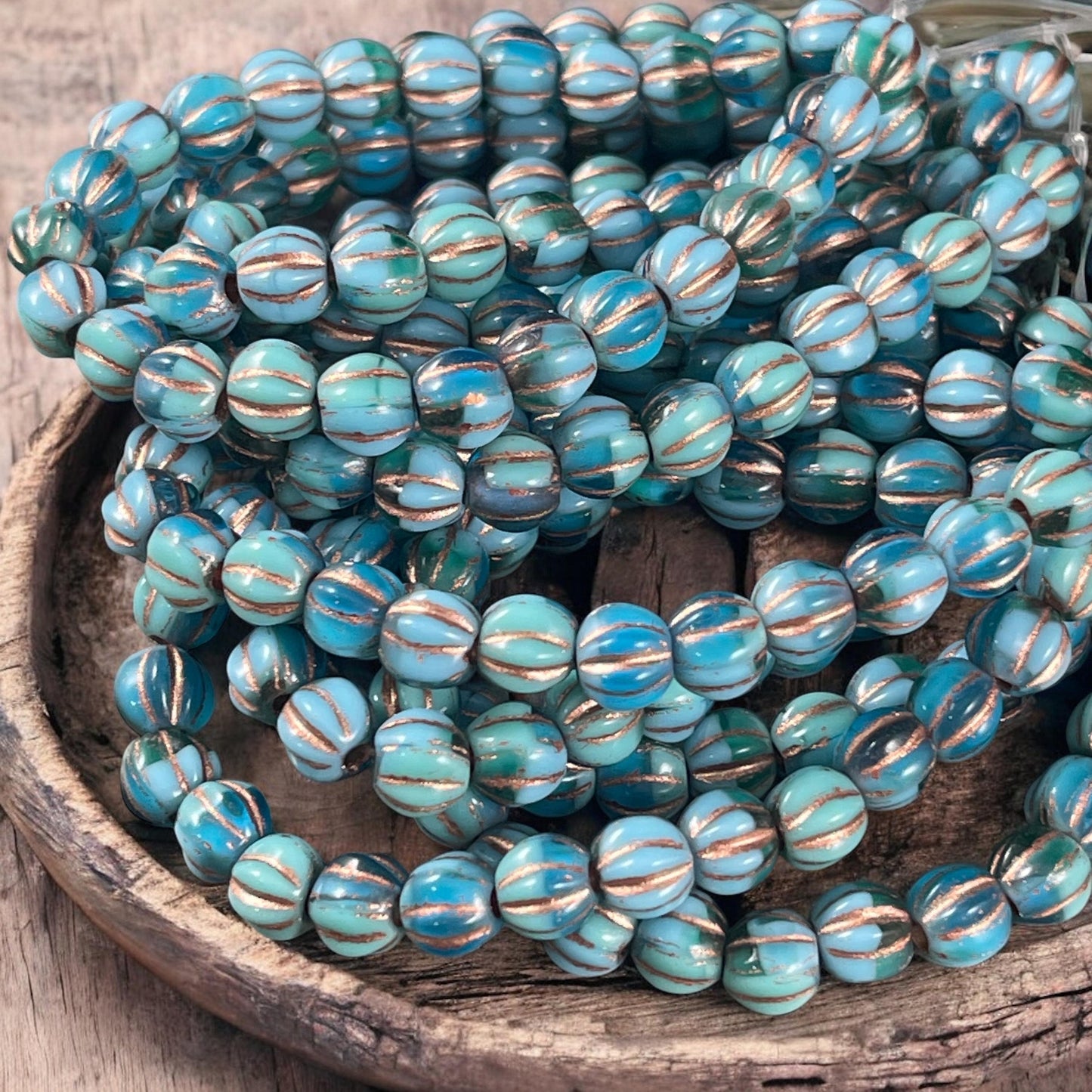 Czech Glass Beads - 6mm Blue Large Hole Beads, Czech Melon Beads (BH6/N-066) * Qty. 25