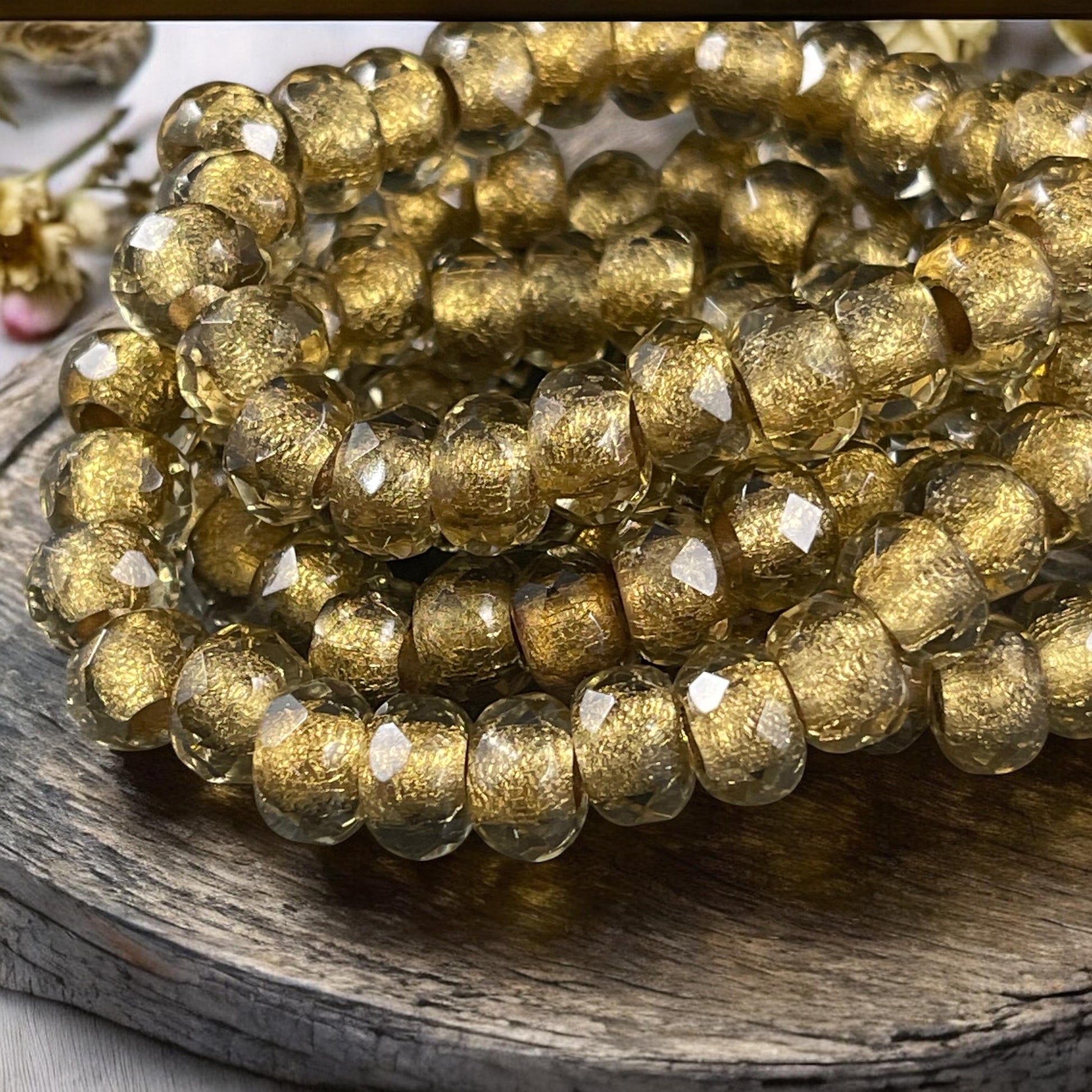 Gold Large Hole Rondelles, 9x6mm Roller Beads with 3.5mm hole, Metallic Gold Beads(ROL/N-1318) * Qty. 12