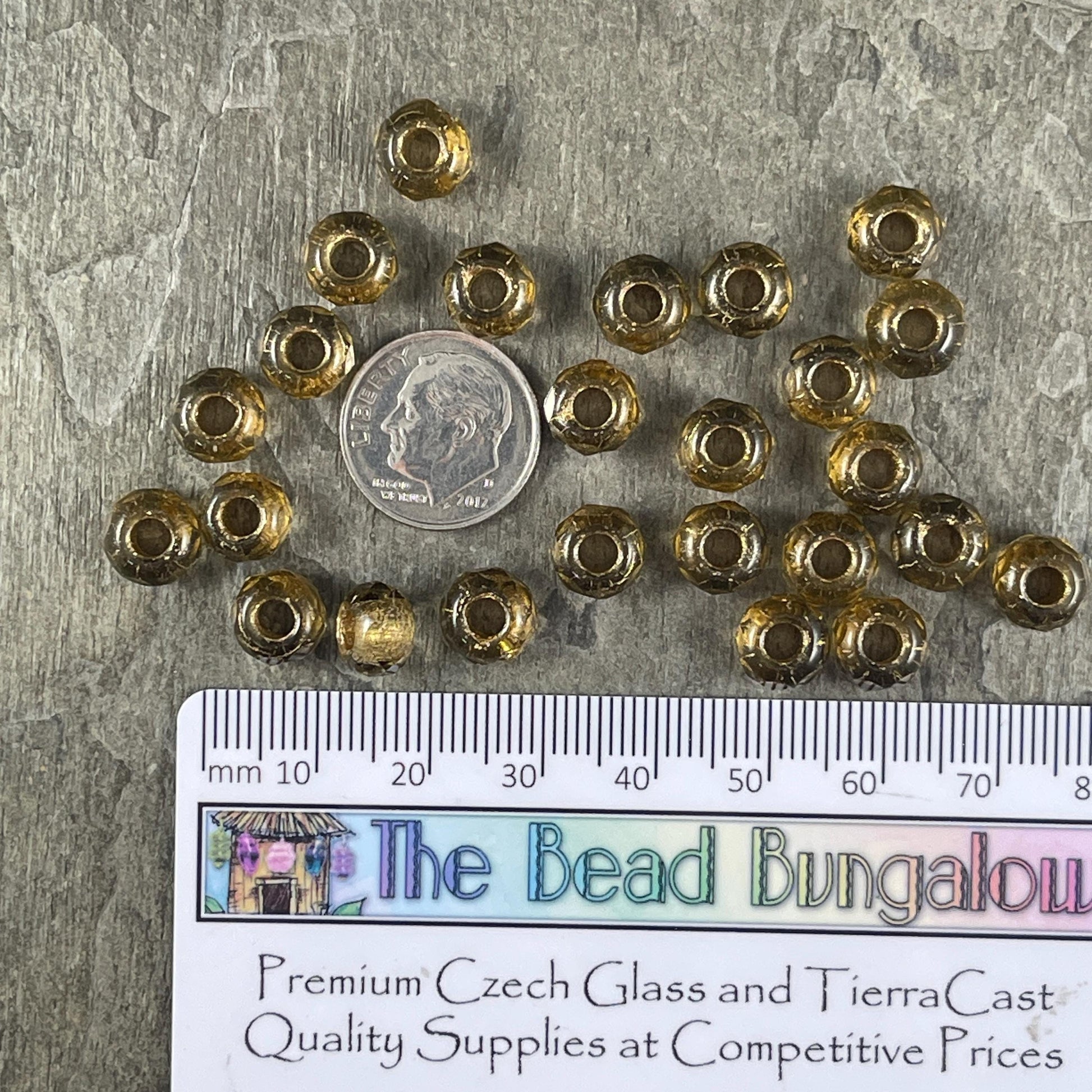 Gold Large Hole Rondelles, 9x6mm Roller Beads with 3.5mm hole, Metallic Gold Beads(ROL/N-1318) * Qty. 12