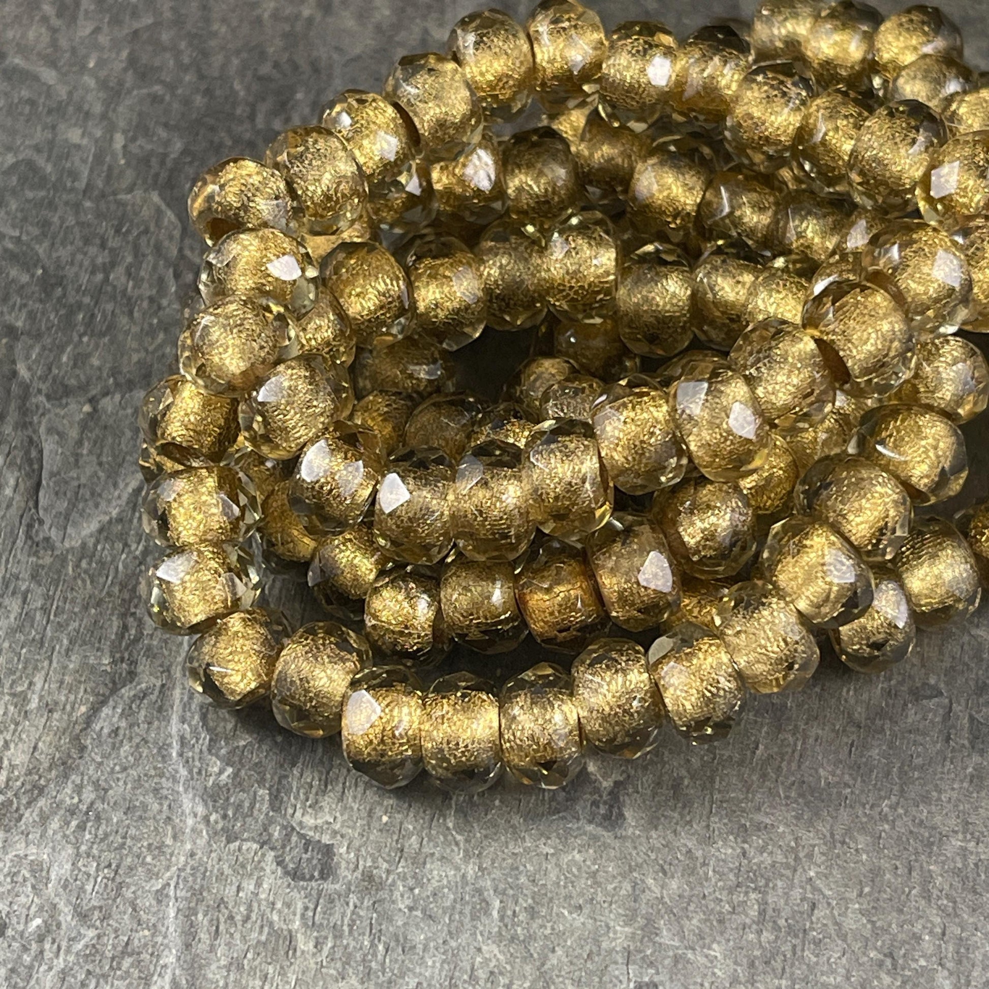 Gold Large Hole Rondelles, 9x6mm Roller Beads with 3.5mm hole, Metallic Gold Beads(ROL/N-1318) * Qty. 12