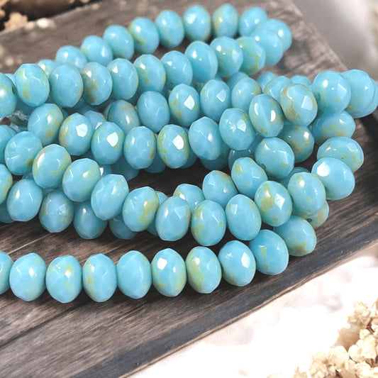 Czech Beads - 7x5mm Faceted Rondelle, Sky Blue (R7/N-0751) * 25 Beads