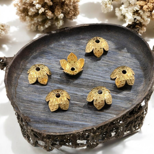 8mm Gold Petal Bead Caps with Dots - Raw Brass Bright Gold Floral Theme Petal Bead Caps (VJS-R425R) * Qty. 8