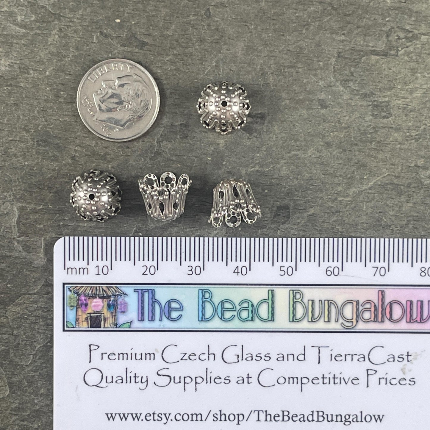11mm Antiqued Silver Ornate Filigree Bead Caps - Oxidized Silver-Plated Brass Bead Caps (VJS-S62) * Qty. 6