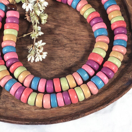 Assorted Bright Colors Wooden Beads, 8mm Wooden Rondelle Bead, Multi-Colored Wooden Spacer Beads (Bright) * 15" Strand