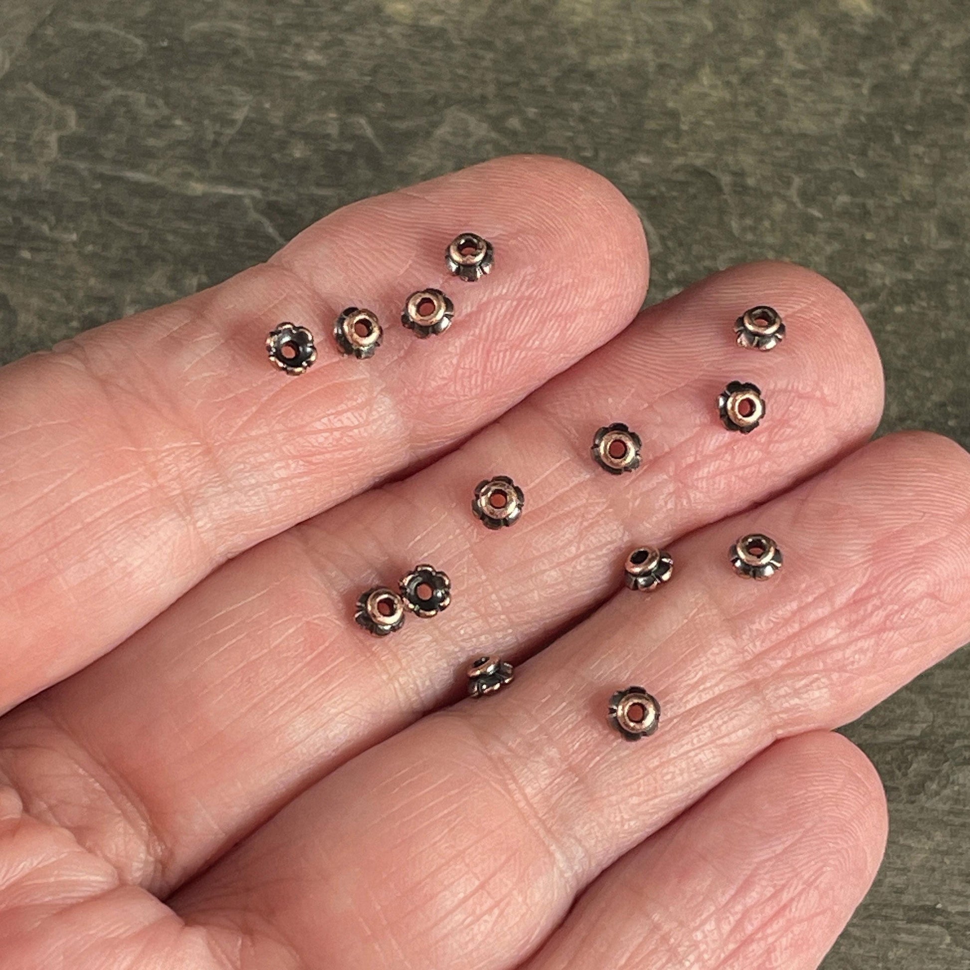 TierraCast 3.5mm Tiny Scalloped Petal Bead Caps, Antiqued Copper Plated BULK Pack (PF/790-87) * Qty. 250