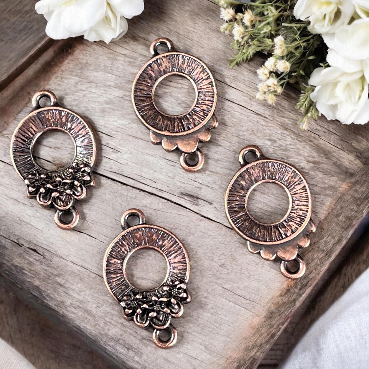 TierraCast Blossom Link Connector, Antiqued Copper Floral Theme Link, New Collection (PF/1051-87) * Qty. 4