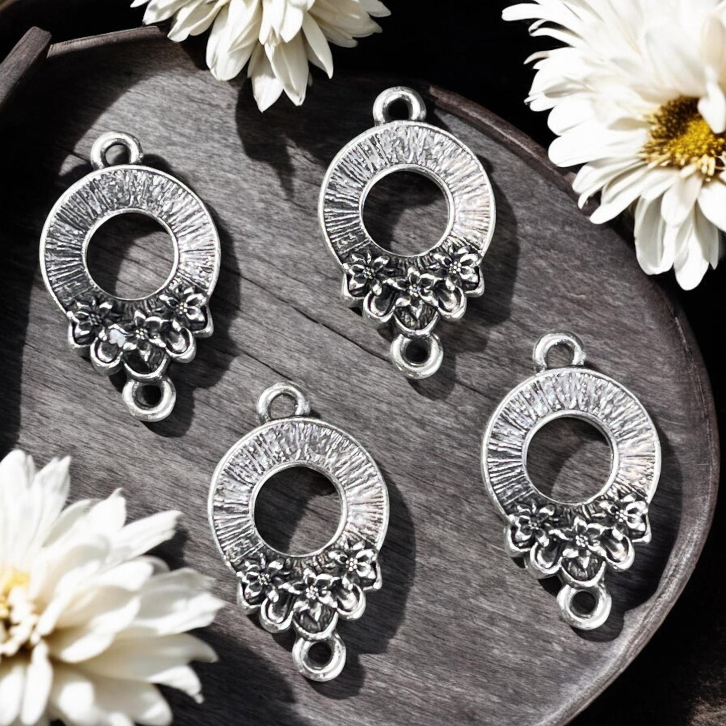 TierraCast Blossom Link Connector, Antiqued Silver Floral Theme Link, New Collection (PF/1051-77) * Qty. 4