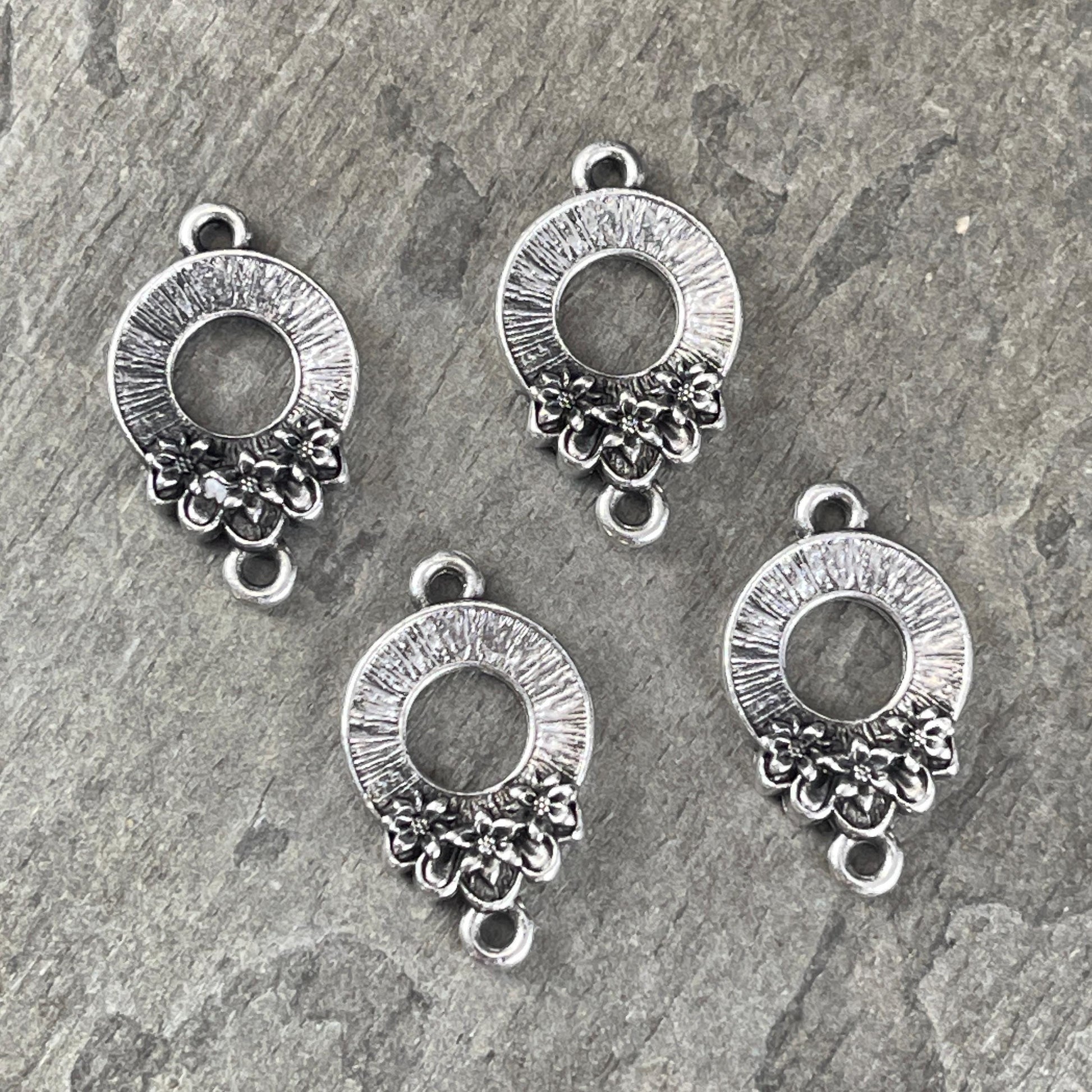 TierraCast Blossom Link Connector, Antiqued Silver Floral Theme Link, New Collection (PF/1051-77) * Qty. 4