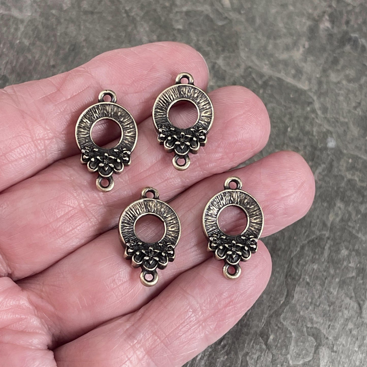 TierraCast Blossom Link Connector, Antiqued Brass Floral Theme Link, New Collection (PF/1051-57) * Qty. 4