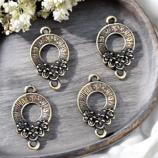 TierraCast Blossom Link Connector, Antiqued Brass Floral Theme Link, New Collection (PF/1051-57) * Qty. 4