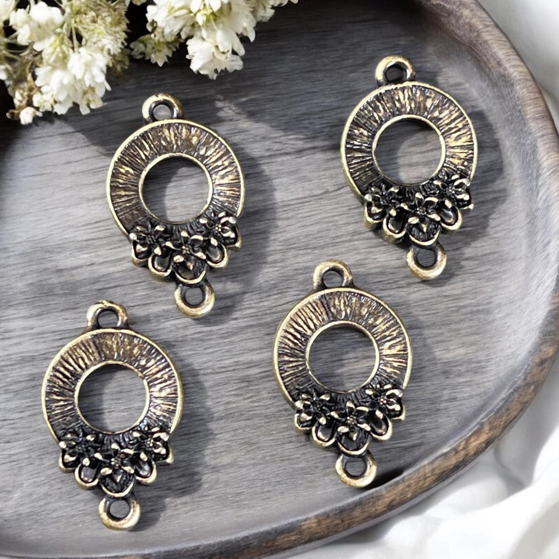 TierraCast Blossom Link Connector, Antiqued Brass Floral Theme Link, New Collection (PF/1051-57) * Qty. 4