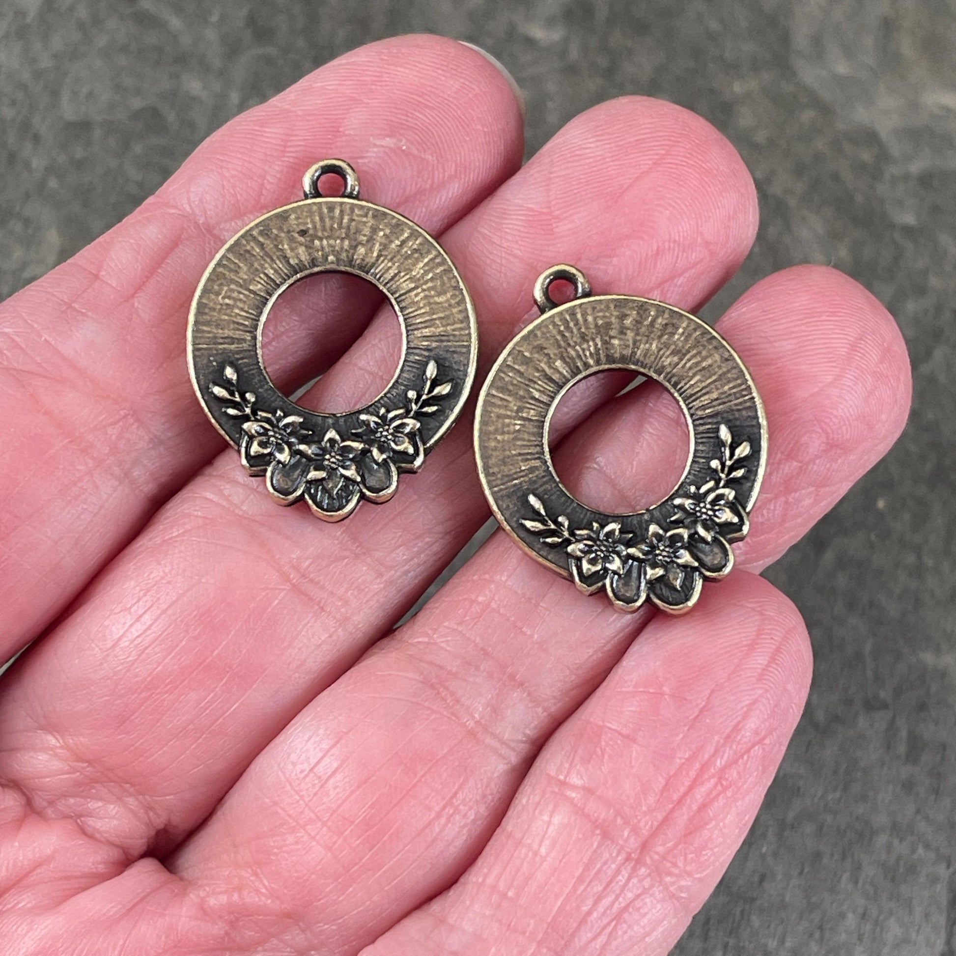 TierraCast Blossom Pendant, 20x25.5mm Antiqued Brass Floral Theme Charm, New Collection (PF/1043-57) * Qty. 2