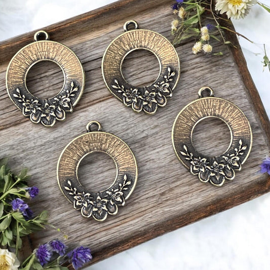 TierraCast Blossom Pendant, 20x25.5mm Antiqued Brass Floral Theme Charm, New Collection (PF/1043-57) * Qty. 2