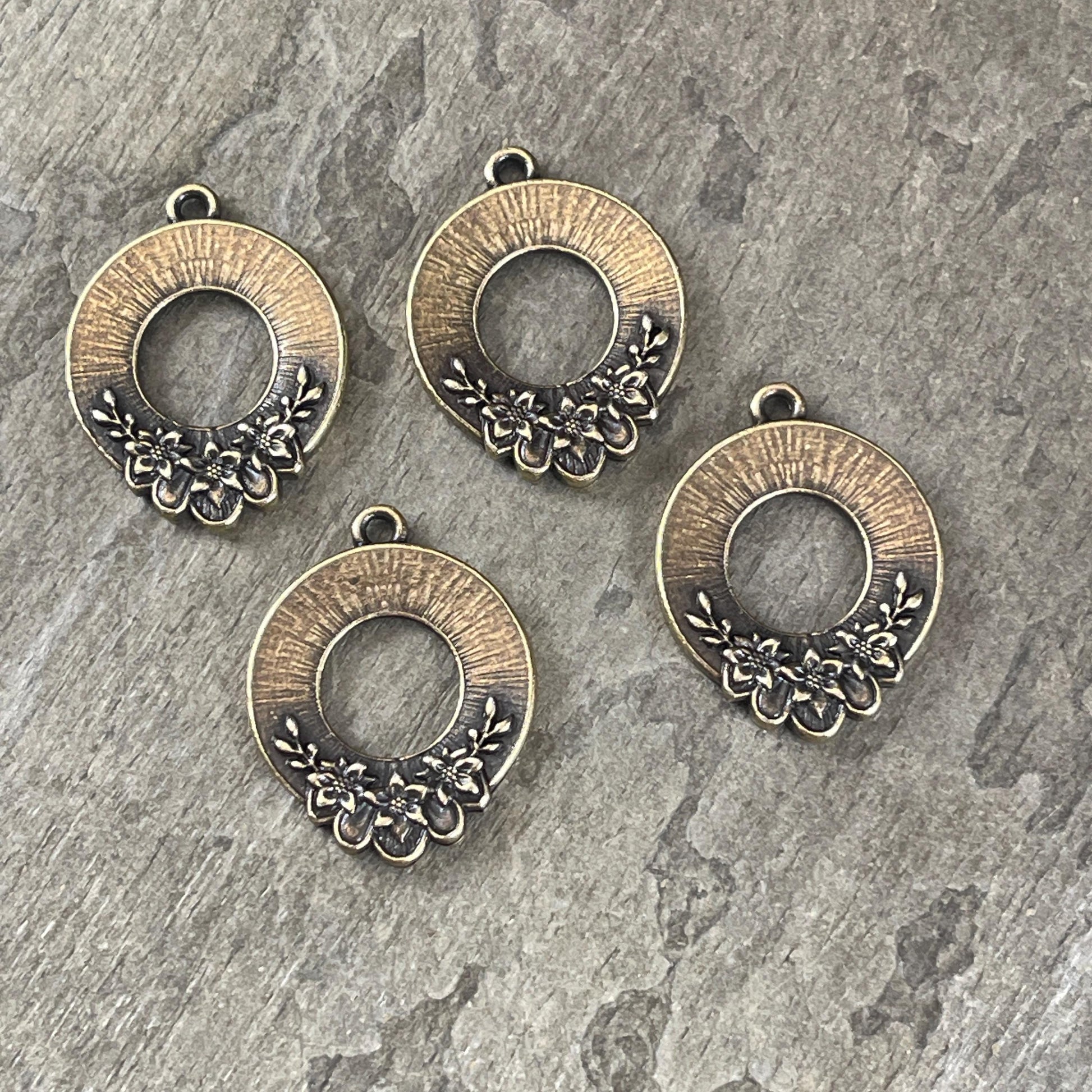 TierraCast Blossom Pendant, 20x25.5mm Antiqued Brass Floral Theme Charm, New Collection (PF/1043-57) * Qty. 2