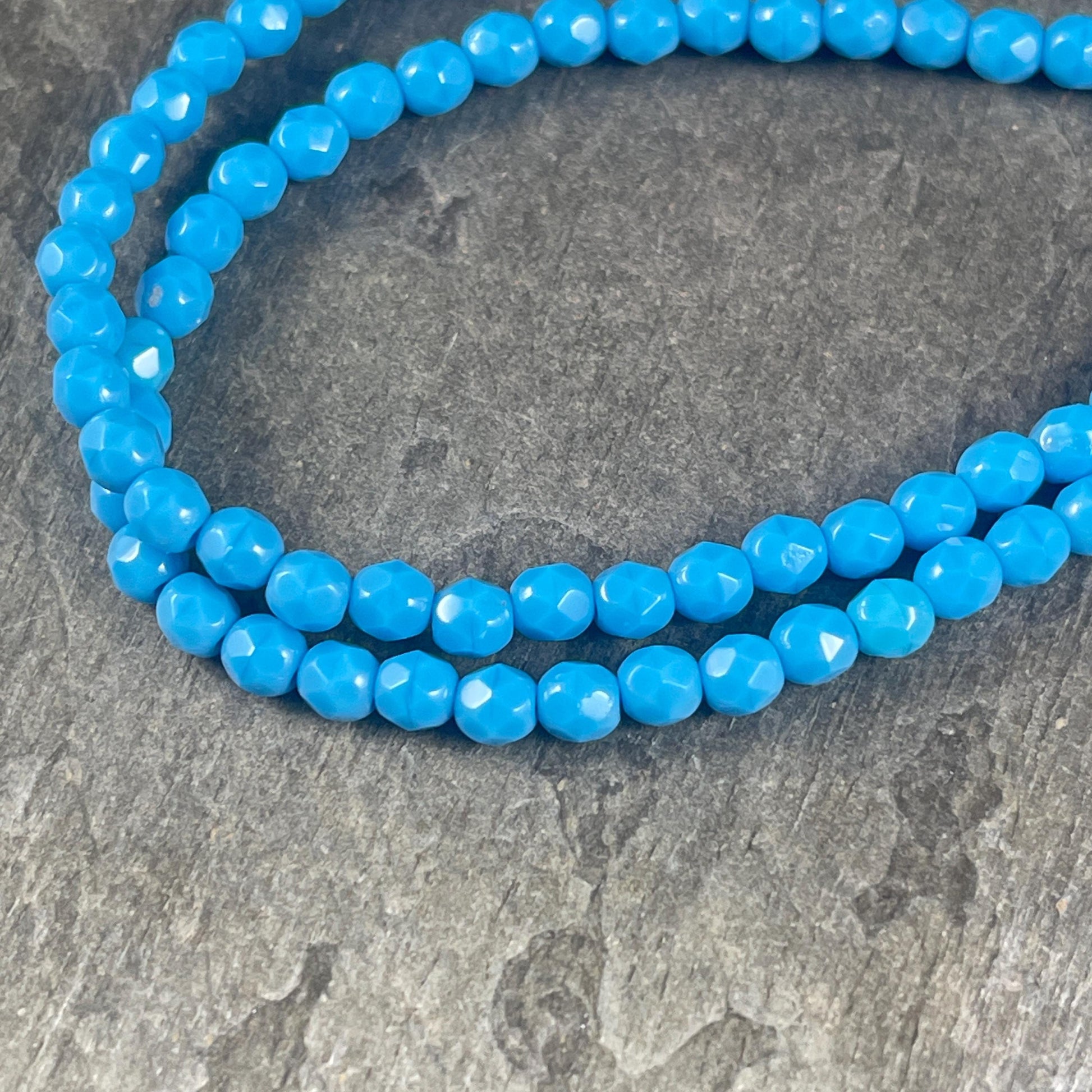 Faceted Turquoise Beads Turquoise Blue Czech Beads 4mm Czech Glass Fire Polished Beads - Opaque Blue Turquoise (FP4/SM-6305) - Qty 50