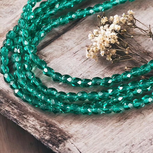 Czech Glass Beads - 4mm Emerald Green Glass Beads 4mm Faceted Round Czech Beads Transparent Emerald Green Beads (FP4/SM-5073) * Qty 50