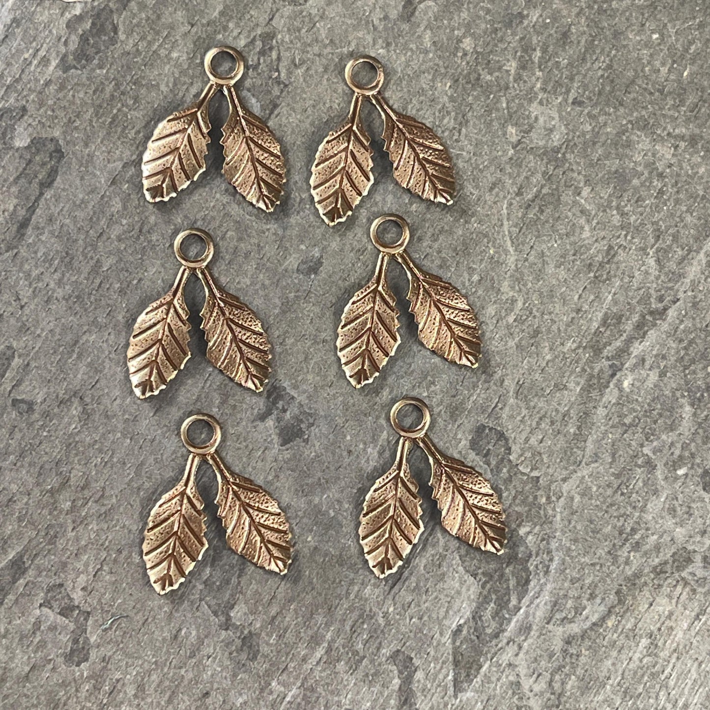 Antiqued Brass Double Leaf Charms, Nature Theme Charms, Floral Designs (A134) * Qty. 6
