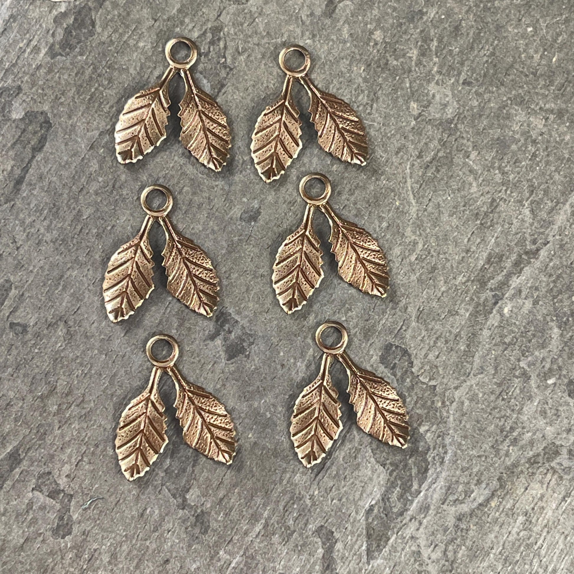 Antiqued Brass Double Leaf Charms, Nature Theme Charms, Floral Designs (A134) * Qty. 6