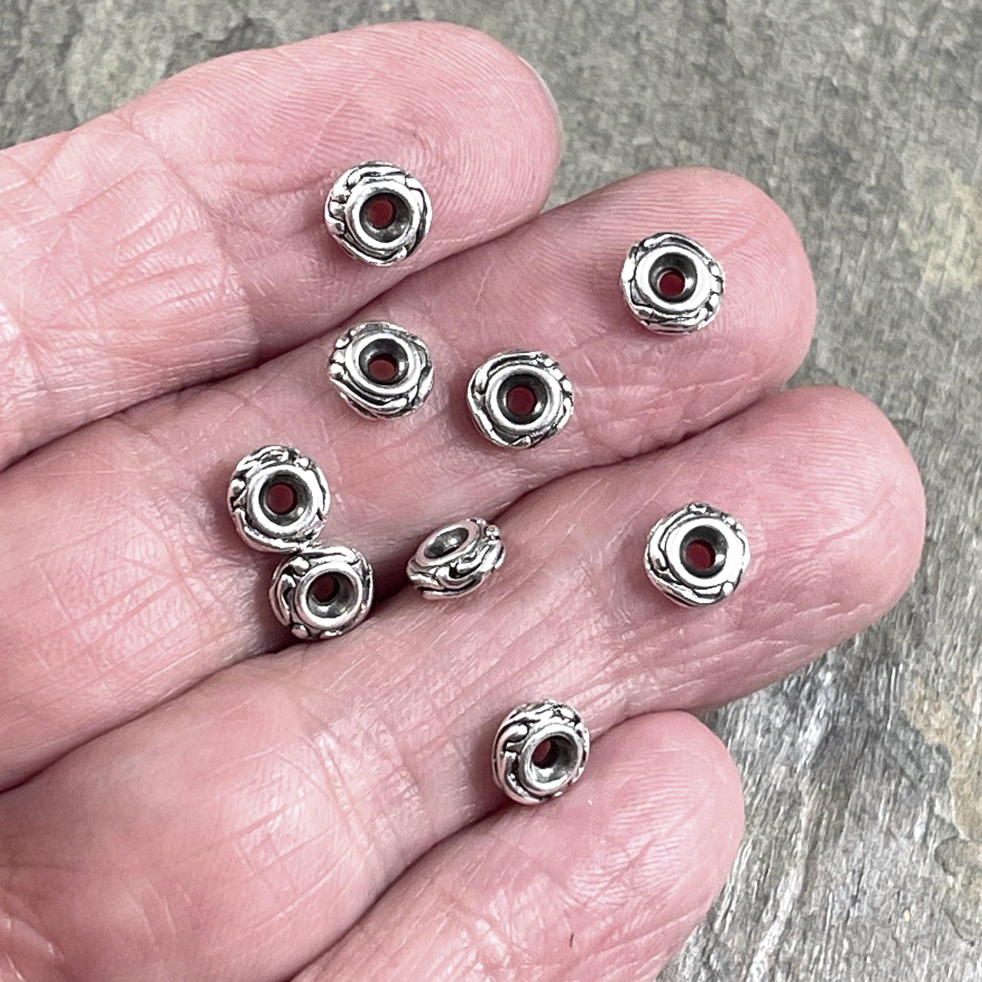 TierraCast 6mm Woodland Rondelle Bead, Antiqued Silver Plated (PF/818-77) * Qty. 10