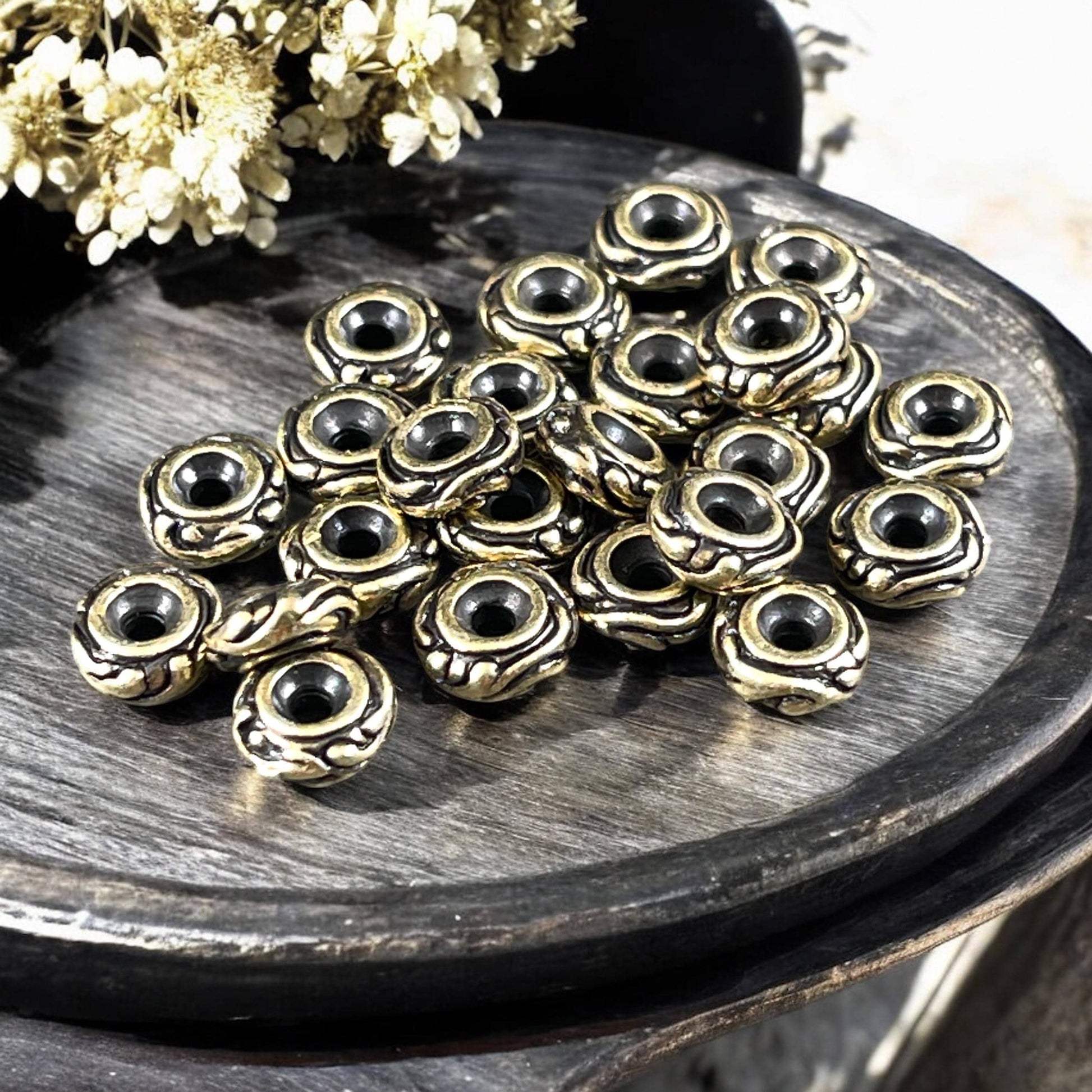 TierraCast Spacer Beads, 6mm Woodland Bead, Antiqued Brass Rondelle Beads (PF/818-57) * Qty. 10