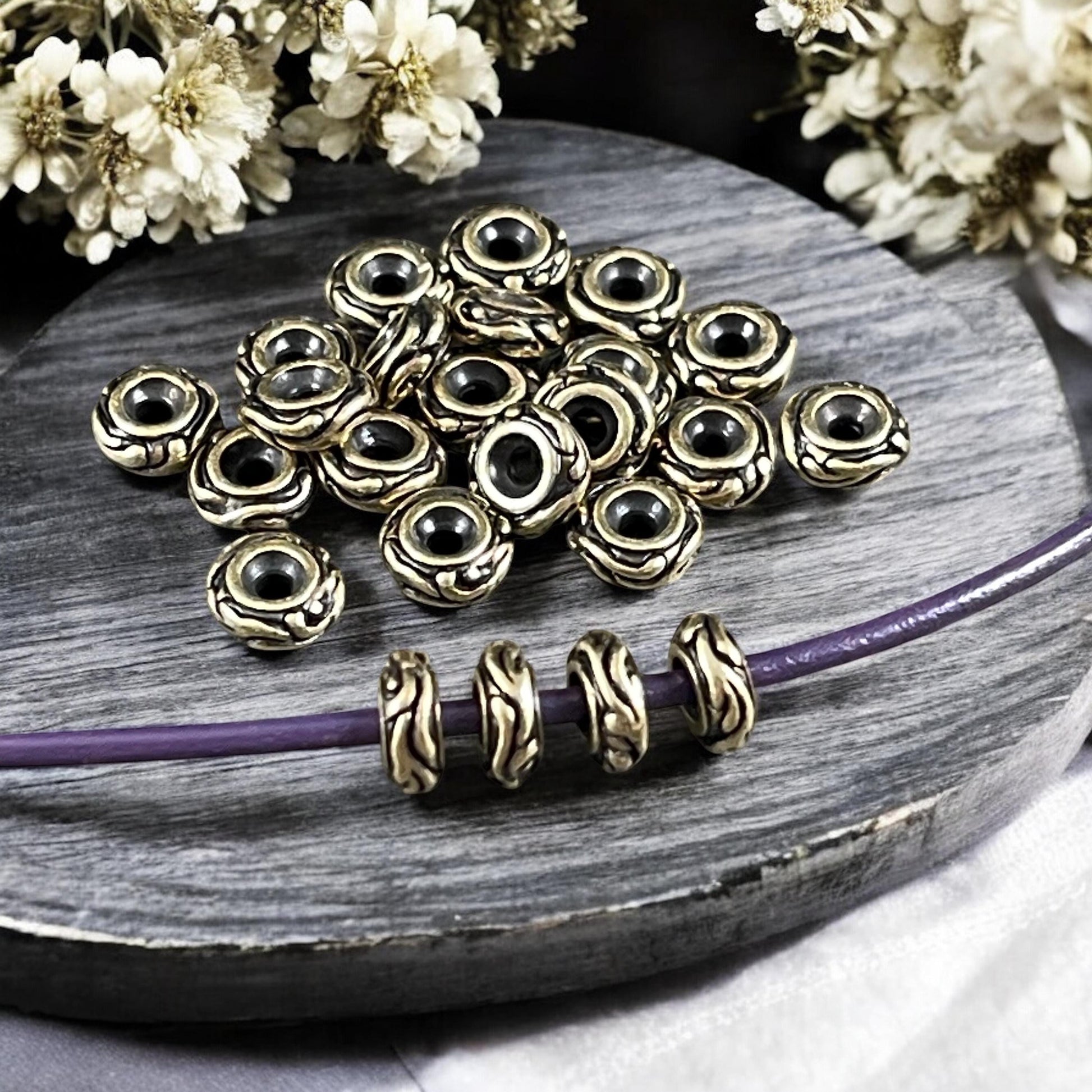 TierraCast Spacer Beads, 6mm Woodland Bead, Antiqued Brass Rondelle Beads (PF/818-57) * Qty. 10