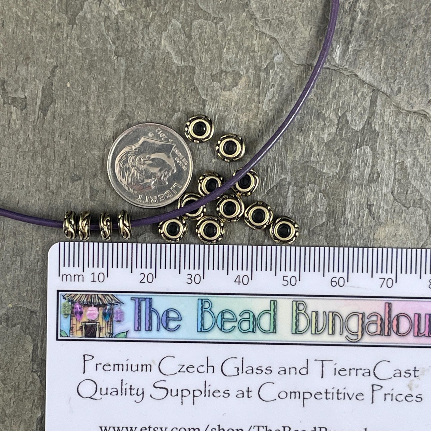TierraCast Spacer Beads, 6mm Woodland Bead, Antiqued Brass Rondelle Beads (PF/818-57) * Qty. 10